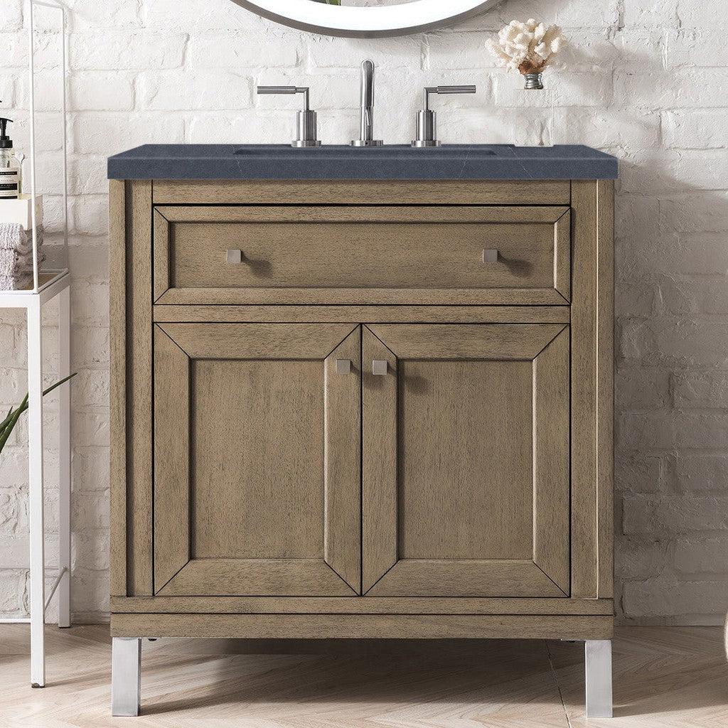 James Martin Vanities Chicago Collection 30-Inch Single Bathroom Vanity in Whitewashed Walnut with Countertop Options - Perfect for Modern Bathroom Renovations & Small Space Solutions