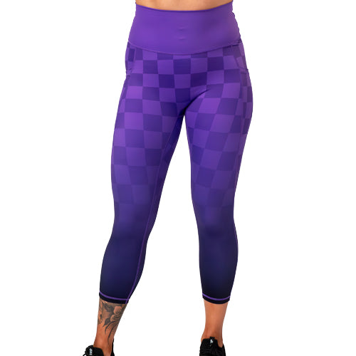 Stylish Purple Ombre Checkers Leggings for Women - Trendy High Waisted Yoga Pants for Workout, Lounge & Casual Wear