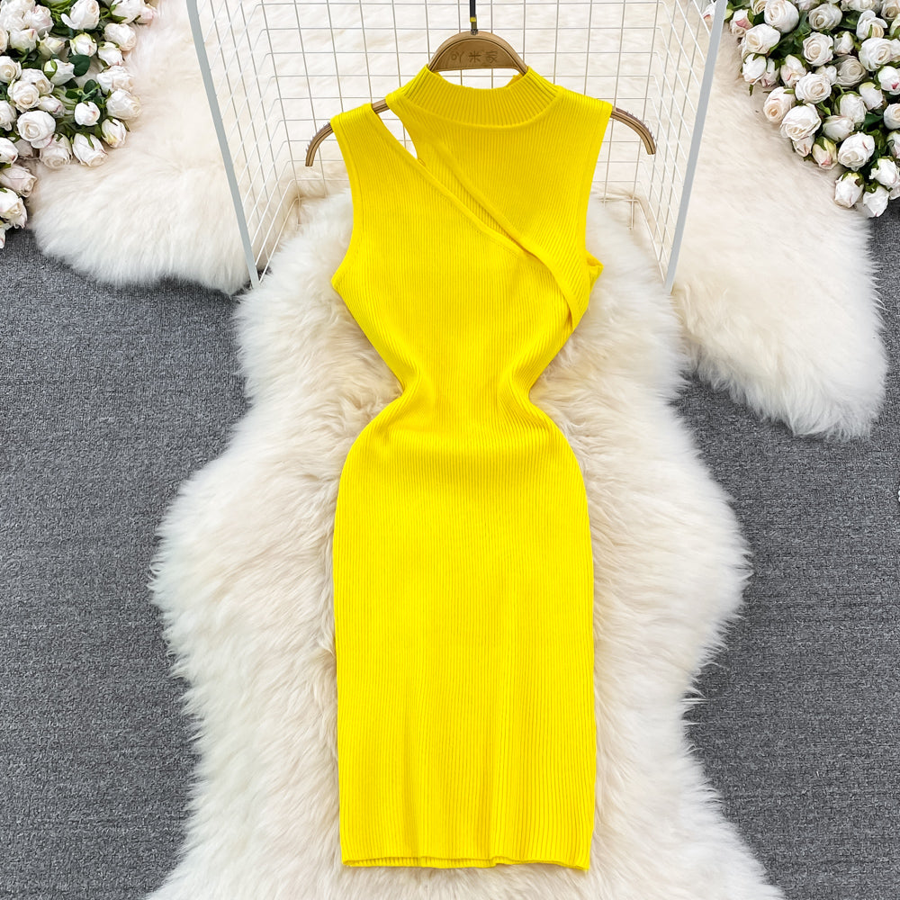 2023 Sexy Stand Collar Off Shoulder Slim Sleeveless Knitted Dress 284 - Elegant Bodycon Party Dress for Women, Perfect for Date Night, Club Wear and Summer Vacation Outfits