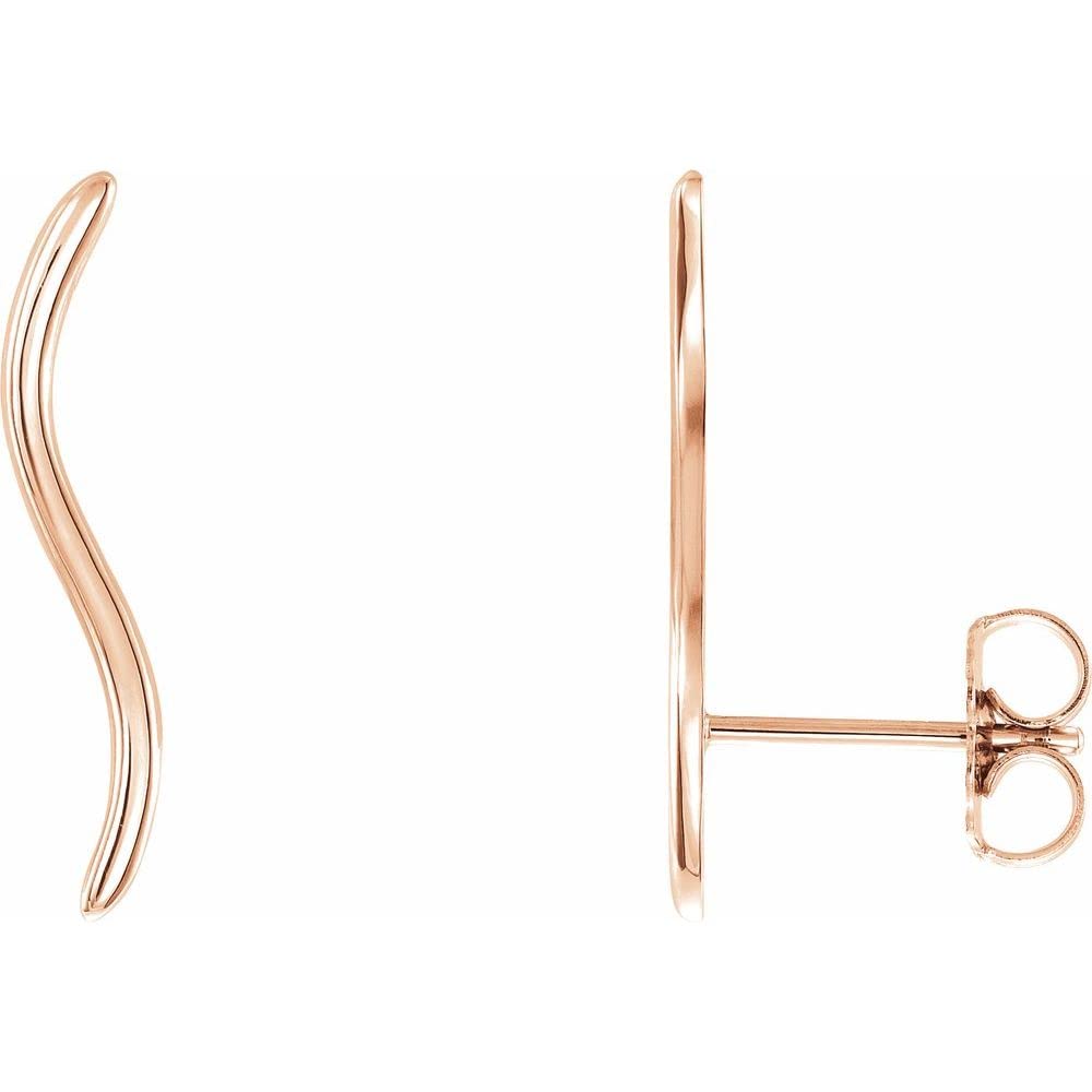14K Rose Gold Wavy Ear Climber Earrings for Women - Trendy Dainty Cartilage Hoop Earrings for Helix, Tragus & Lobe Piercing - Perfect for Everyday Wear & Special Occasions