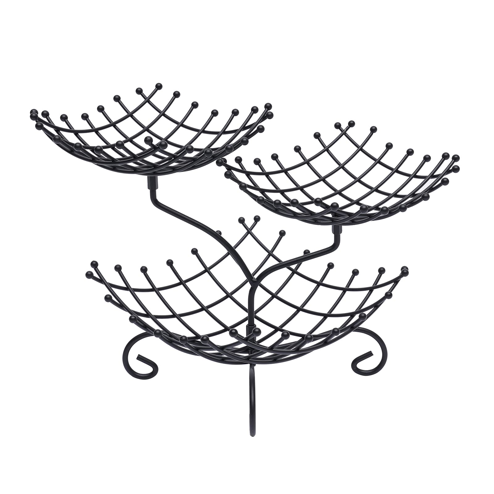 3-Tier Metal Fruit Basket with Detachable Steel Ball Design - Durable Thickened Iron Wire Snack Plate for Kitchen, Dining Table, Party & Home Decor (Black) - Perfect for Fruit Display, Snack Serving & Organizing