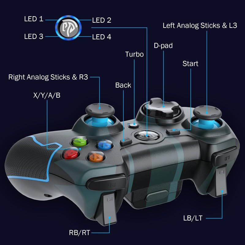 EasySMX Wireless Gamepad Joystick Controller for PC/PS3/Android/Android TV - 2.4G Gaming Controller with Turbo, Dual Vibration & Non-Slip Grips | Plug & Play | Perfect for Gaming, Streaming & Retro Emulation