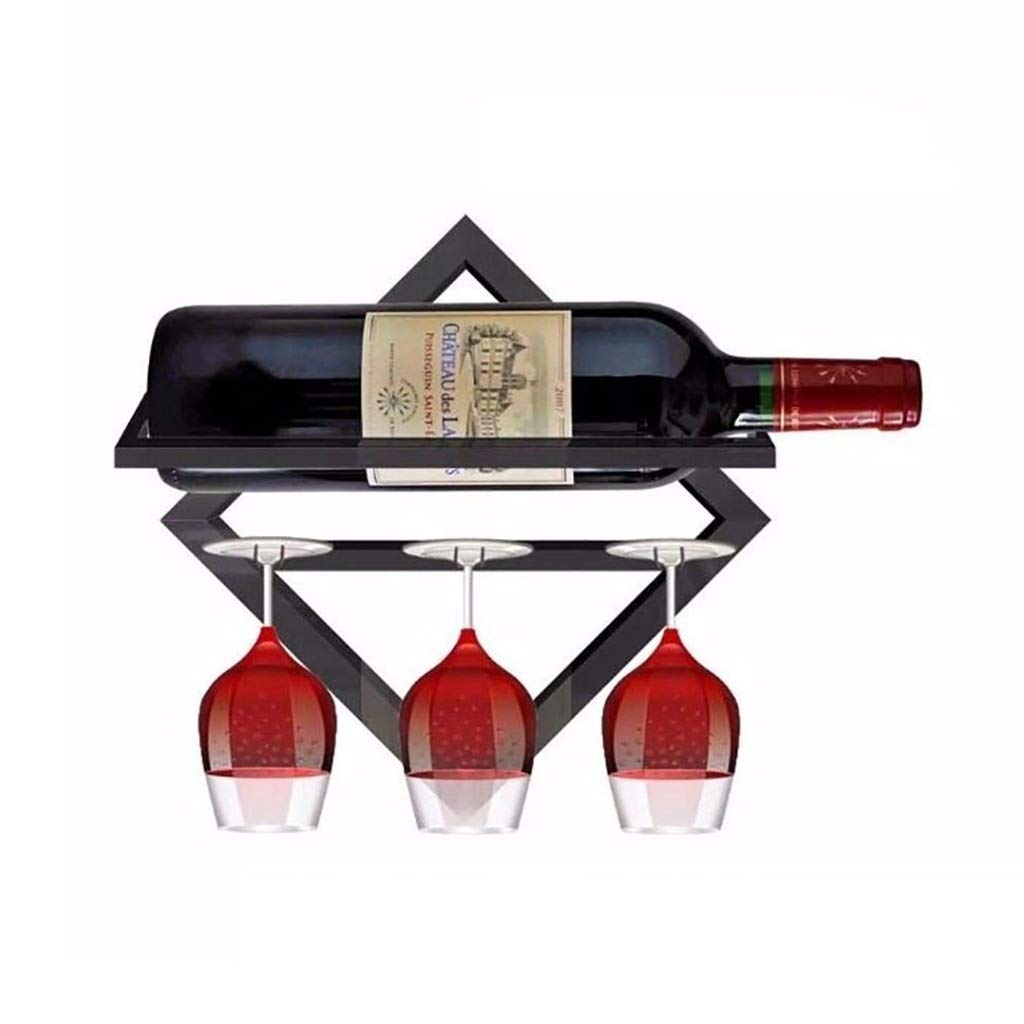 FPigSHS Black Wrought Iron Wall-Mounted Wine Rack - Screw Style Hanging Wine Bottle & Glass Holder - Space-Saving Bar Decor for Home, Restaurant & Kitchen Organization