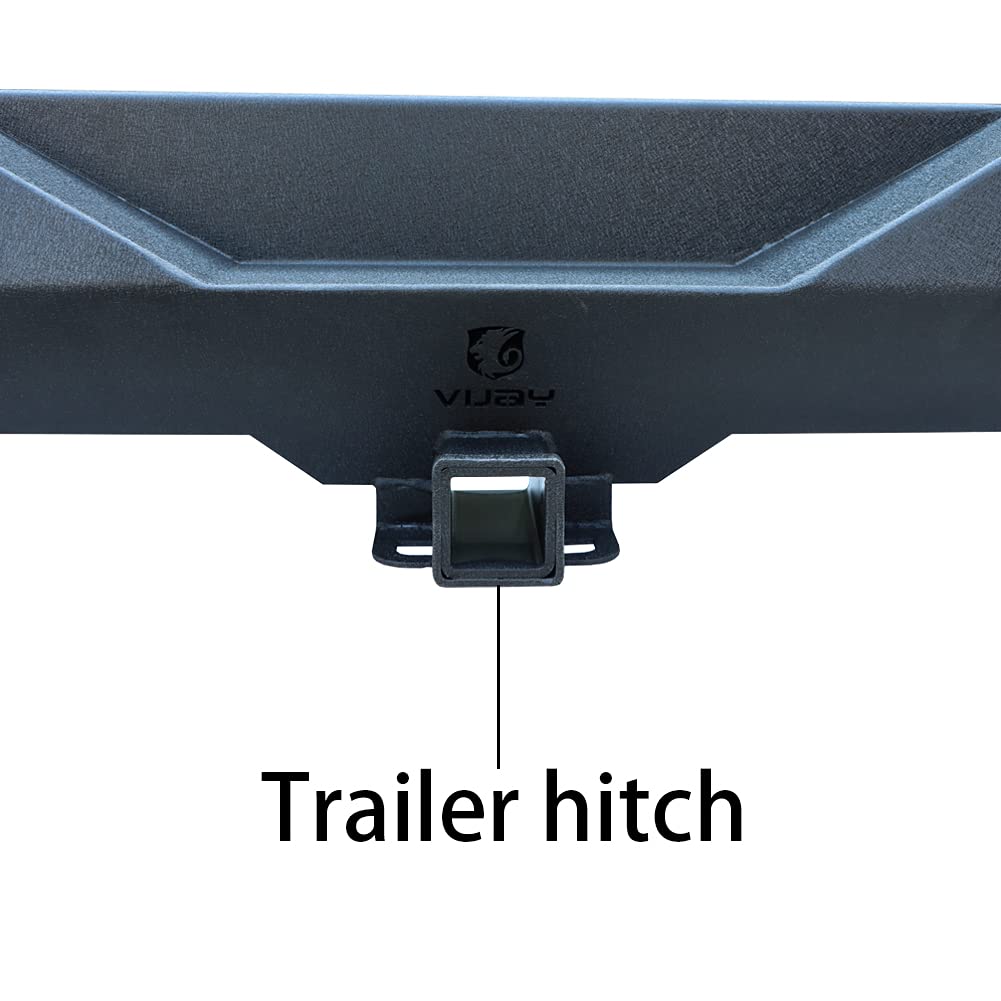 TIOYAR Black Textured Rear Bumper for 2007-2017 Jeep Wrangler JK & JKU - 2 LED Lights, 2