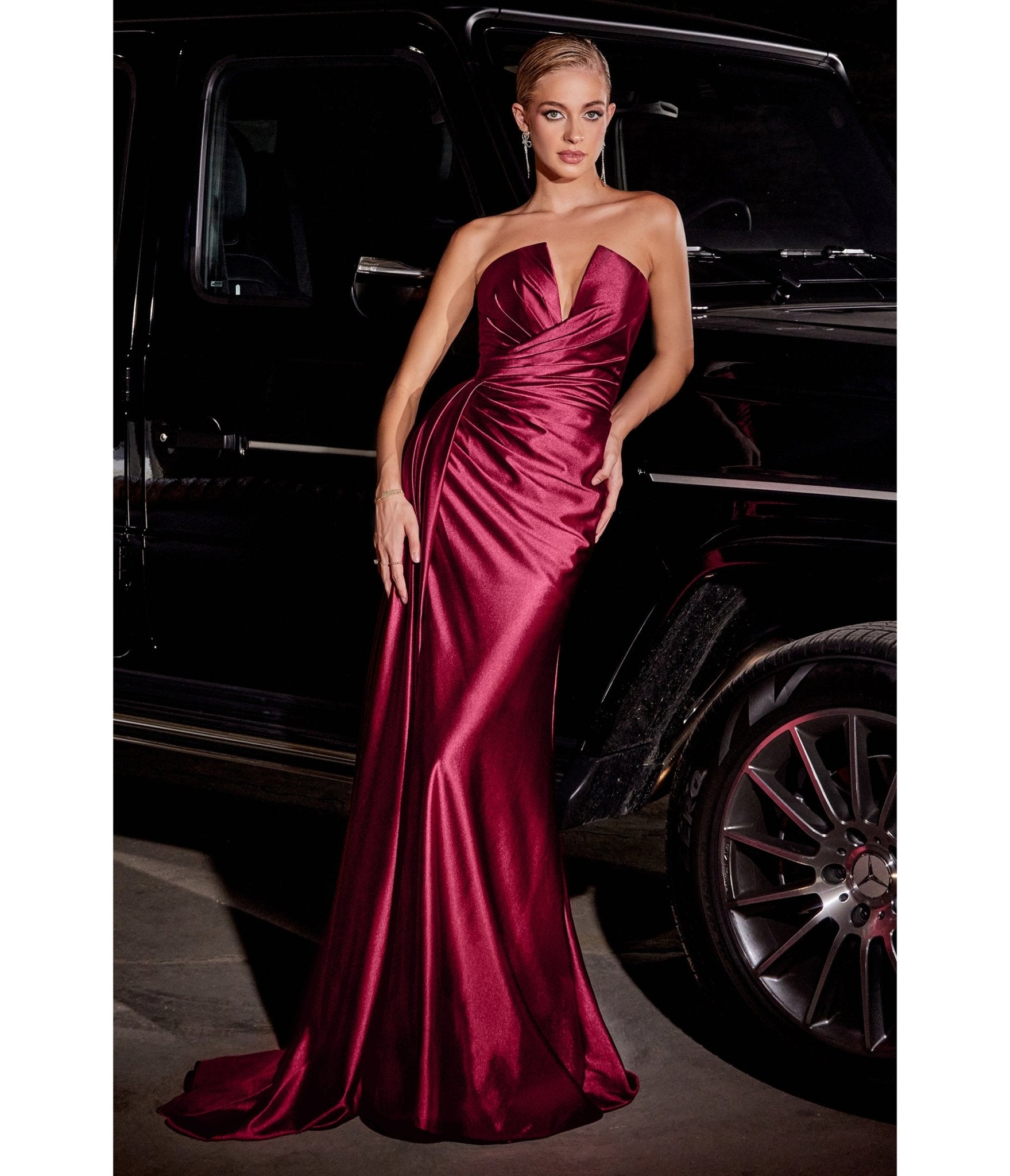 Ladivine by Cinderella Divine Burgundy Strapless Satin Bridesmaid Dress - Elegant Formal Gown for Weddings, Prom, Evening Parties & Special Occasions