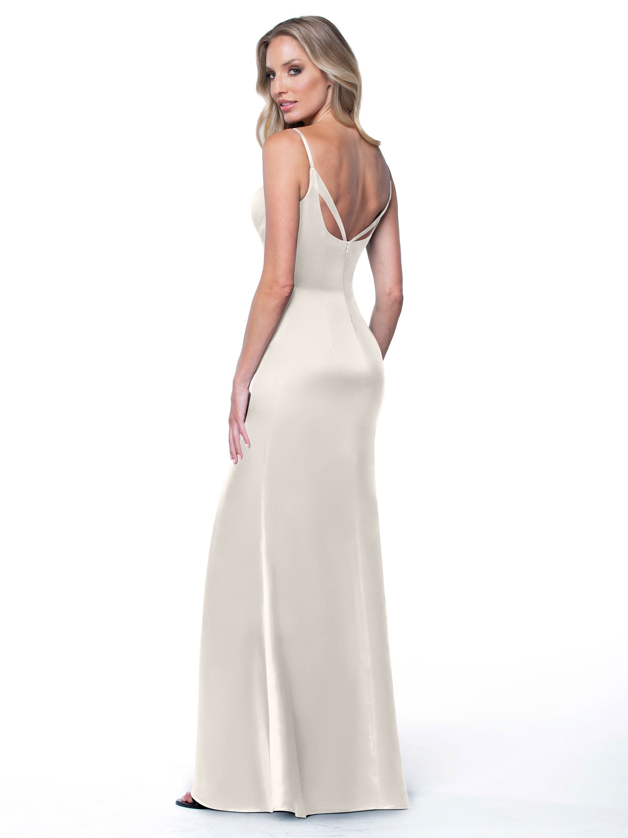 Elegant 80132 Fit and Flare Satin Bridesmaid Dress with Thigh High Slit - Perfect for Weddings, Proms, and Formal Events