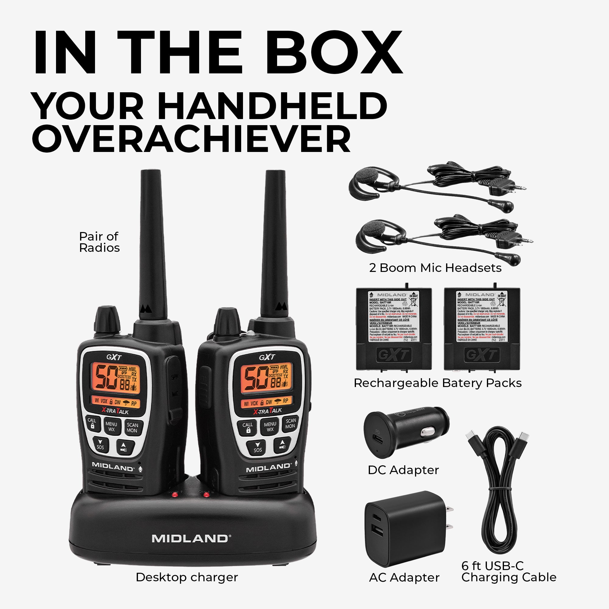 GXT3000 GMRS Walkie Talkie 2 Pack - Long Range Two-Way Radio with 50 Channels & NOAA Weather Alerts - Perfect for Hiking, Camping, and Outdoor Adventures