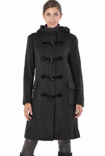 BGSD Women's Lisa Wool Hooded Toggle Coat - Winter Warm Long Jacket with Detachable Hood (Regular & Plus Size) | Perfect for Office, Travel and Cold Weather Fashion