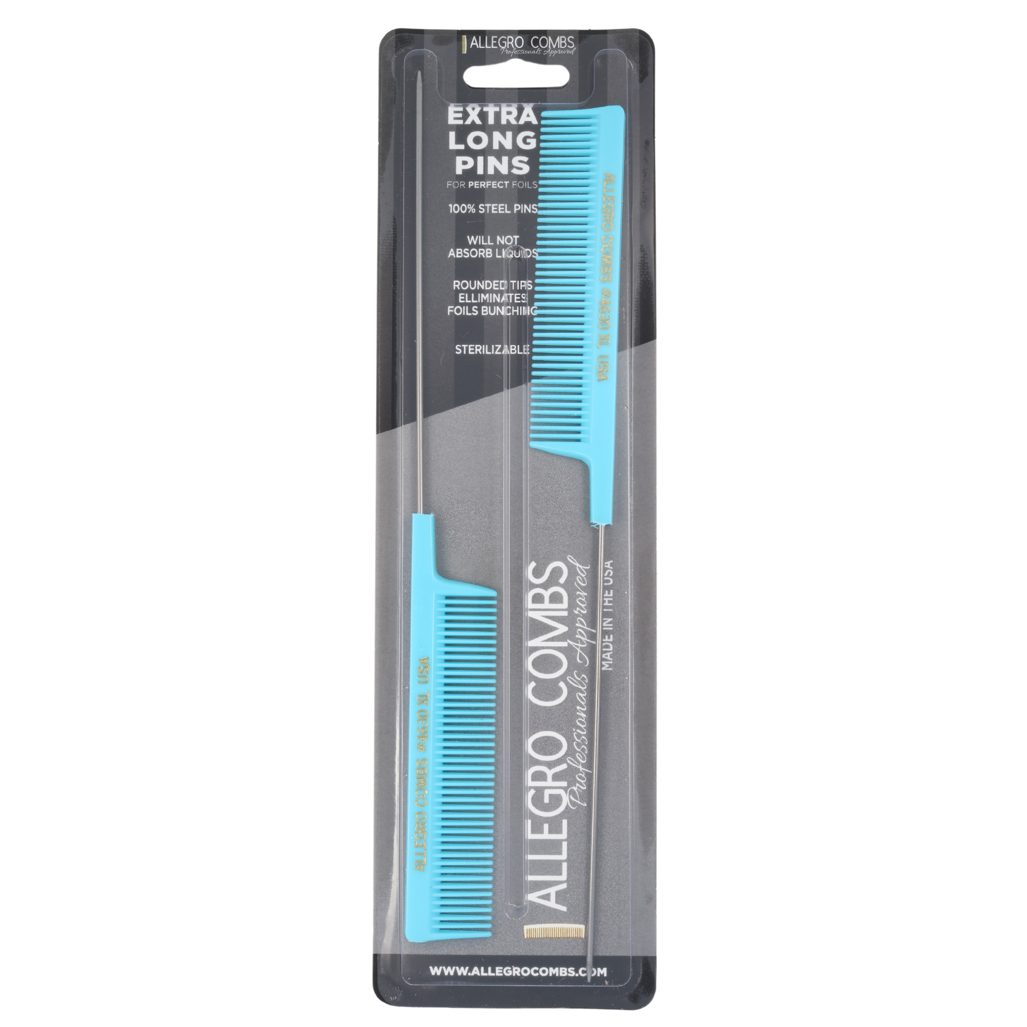 Allegro Combs XL #4630 - Set of 2 Wide Tooth Pintail Combs for Thick Hair & Styling - Perfect for Salon Professionals & Home Use