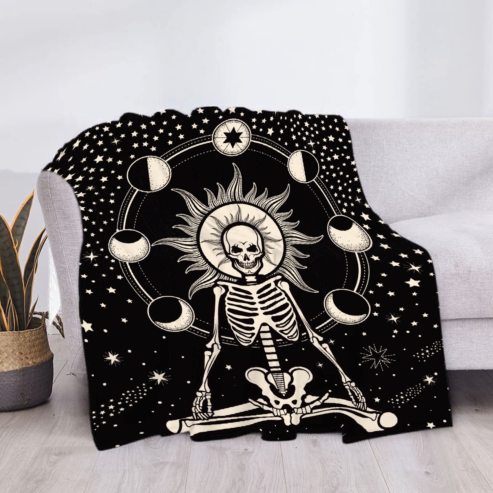 Rose Skull Fleece Flannel Throw Blanket - 120