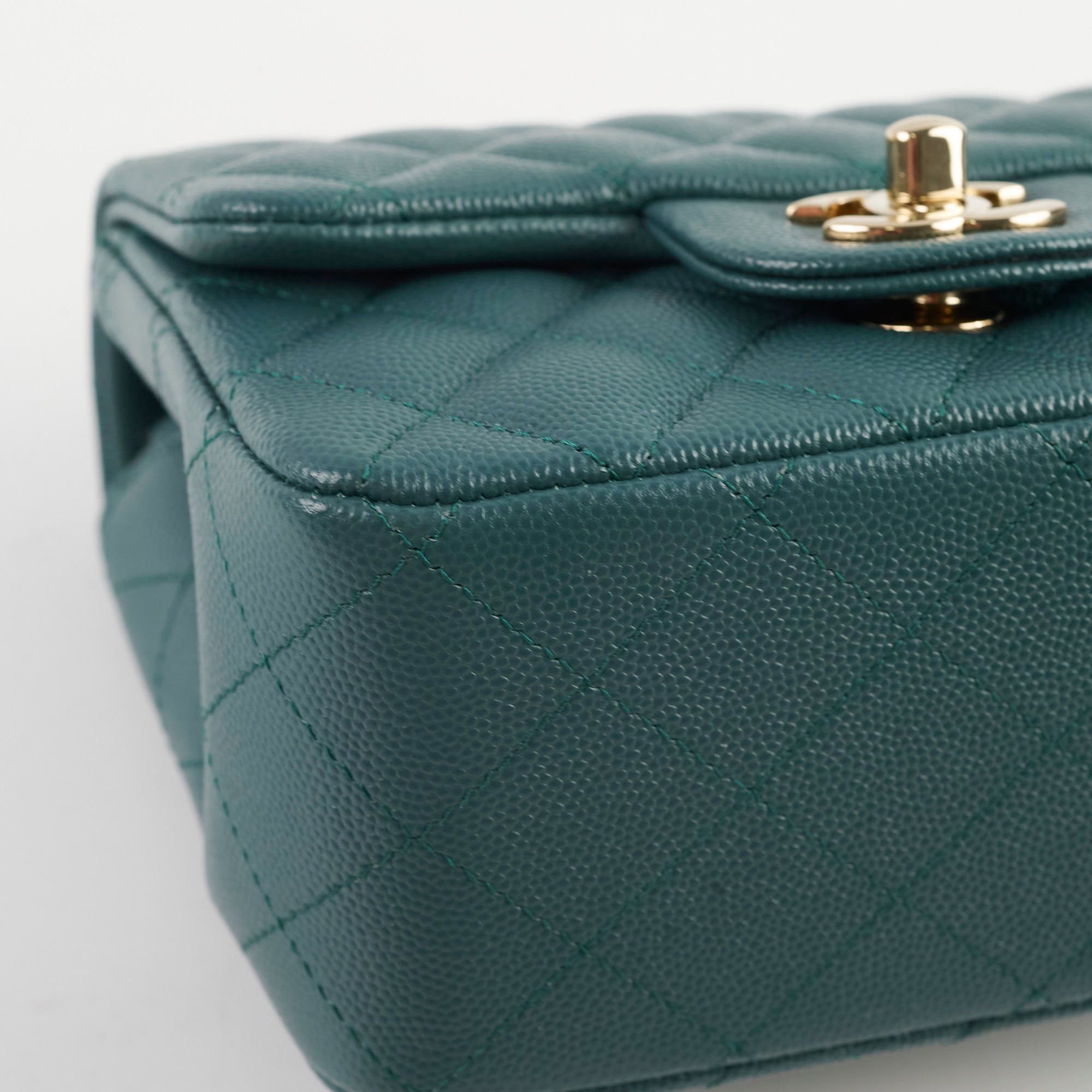 Chanel Caviar Mini Square Flap Bag Turquoise Leather Crossbody Purse for Women - Perfect for Parties, Dating & Special Occasions