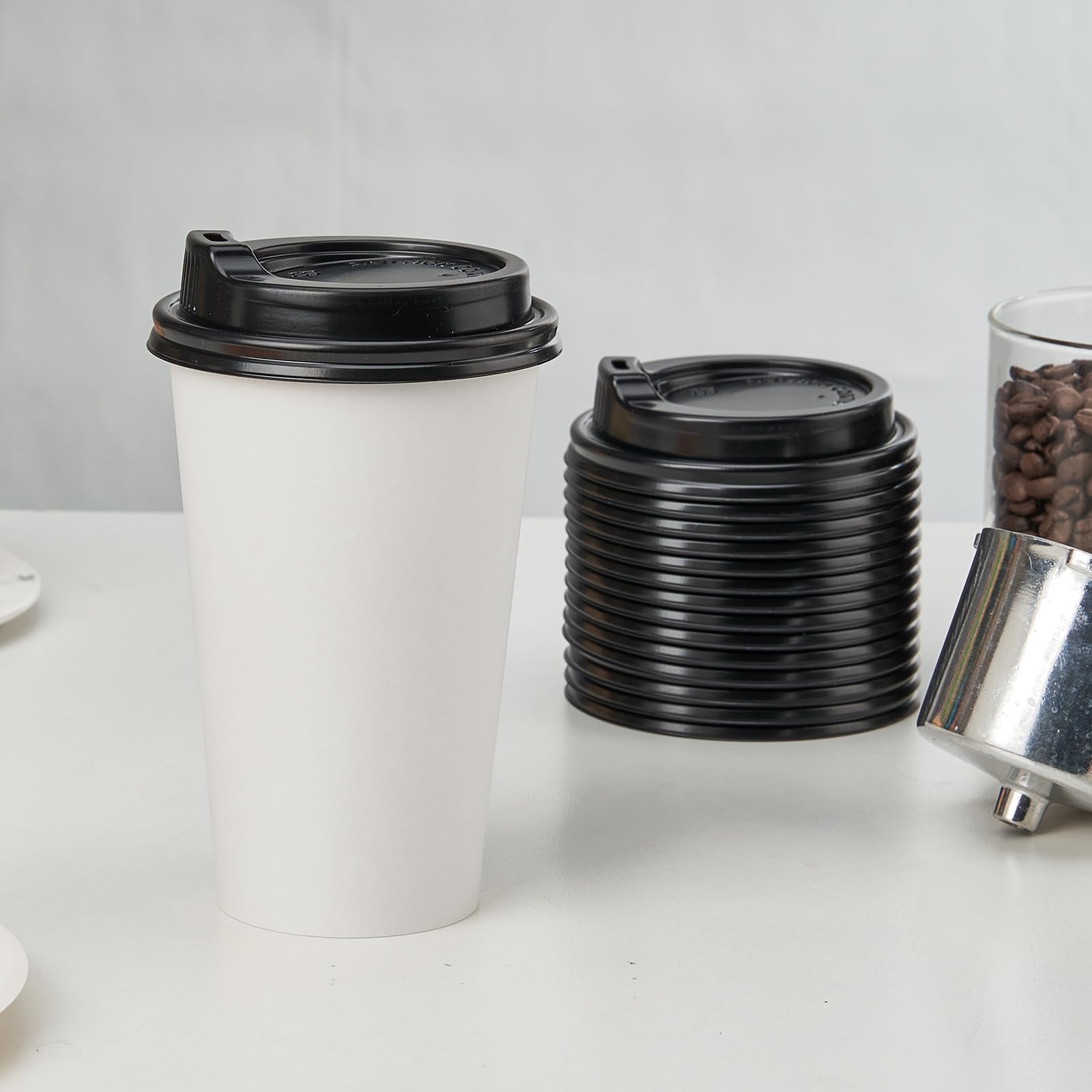 RACETOP 16 oz Disposable Paper Coffee Cups with Lids - 100 Pack Hot Drink Cups for Coffee, Tea, Cocoa - Perfect for Home, Office, Cafes & Parties