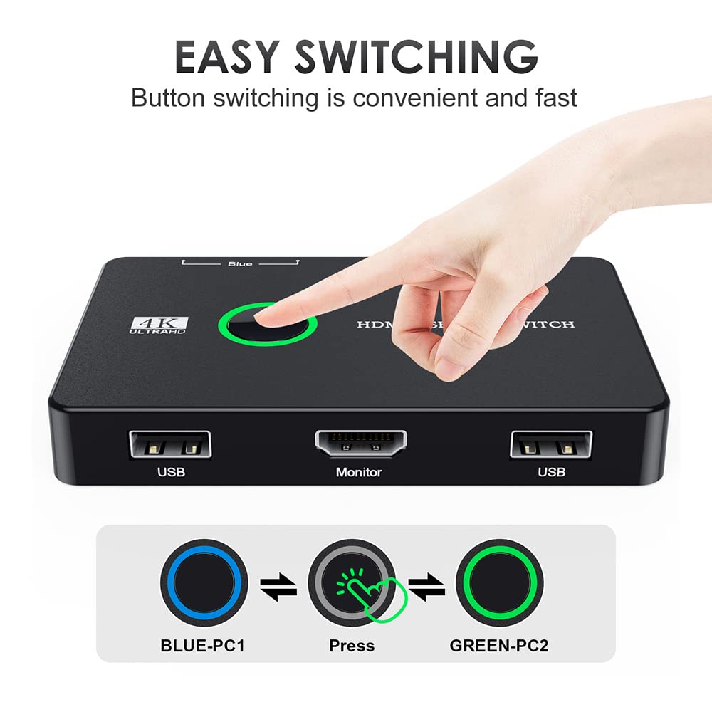 Best 4K KVM Switch for Dual Monitor Setup - USB 3.0 HDMI 2.0 Port Sharing for PC & Mac | Home Office & Gaming Station Solution