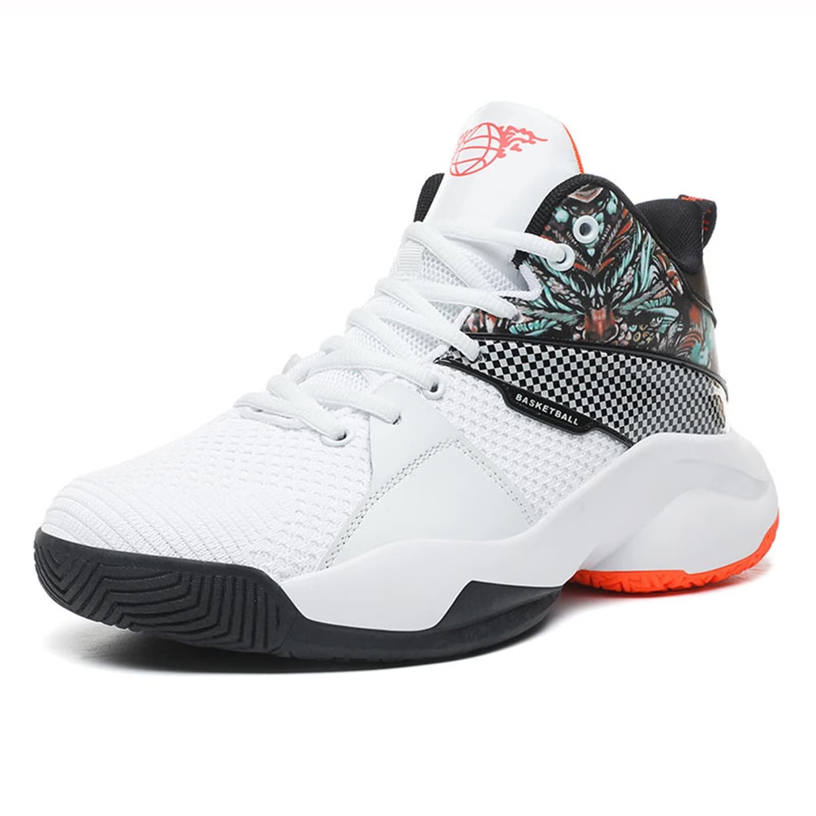 AODQU Men's High Top Basketball Shoes - Breathable White Sneakers for Indoor & Outdoor Court Play - Size 10 US