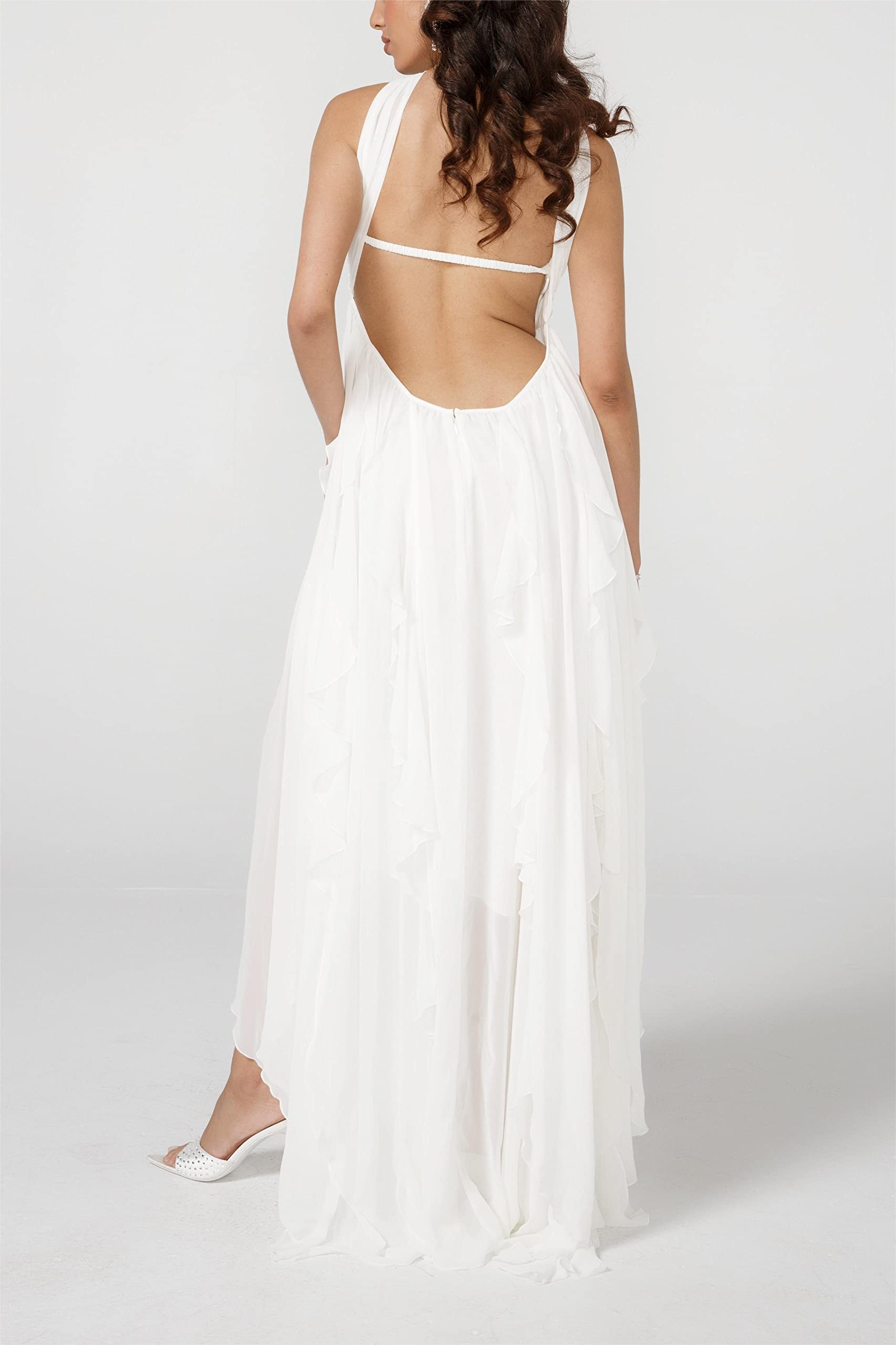 SOLILOQUY Women's Strapless Off Shoulder Wedding Dress with Ruffle Mesh - Elegant Bridal Tube Gown for Evening, Maxi Long Dresses - Perfect for Weddings, Prom, Formal Events & Special Occasions