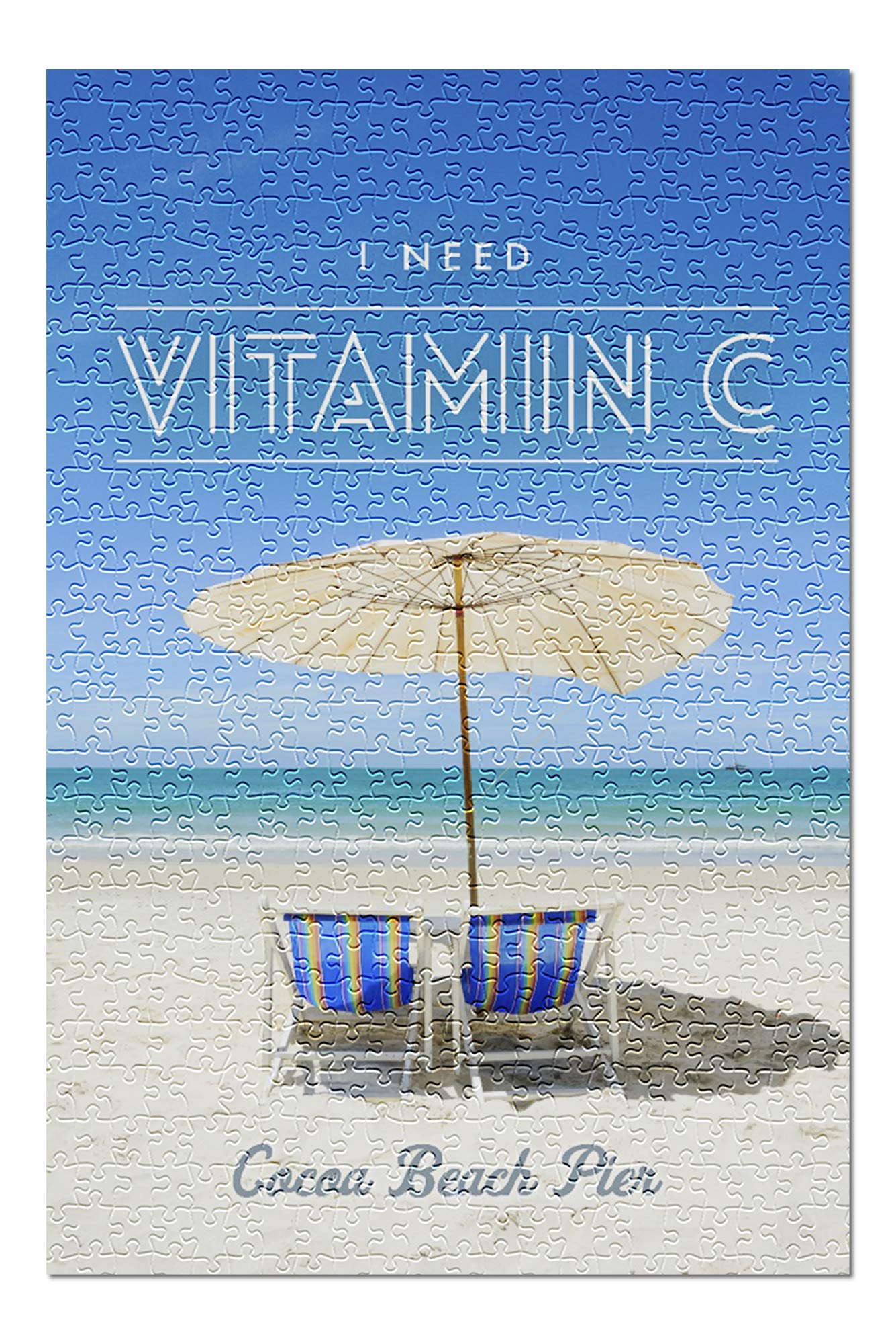Premium 500-Piece Jigsaw Puzzle - Cocoa Beach Pier Florida Landscape - Vitamin C & Beach Chairs Design - 19x27 Inch Adult & Family Puzzle - Made in USA - Perfect for Relaxation, Family Bonding & Home Decor