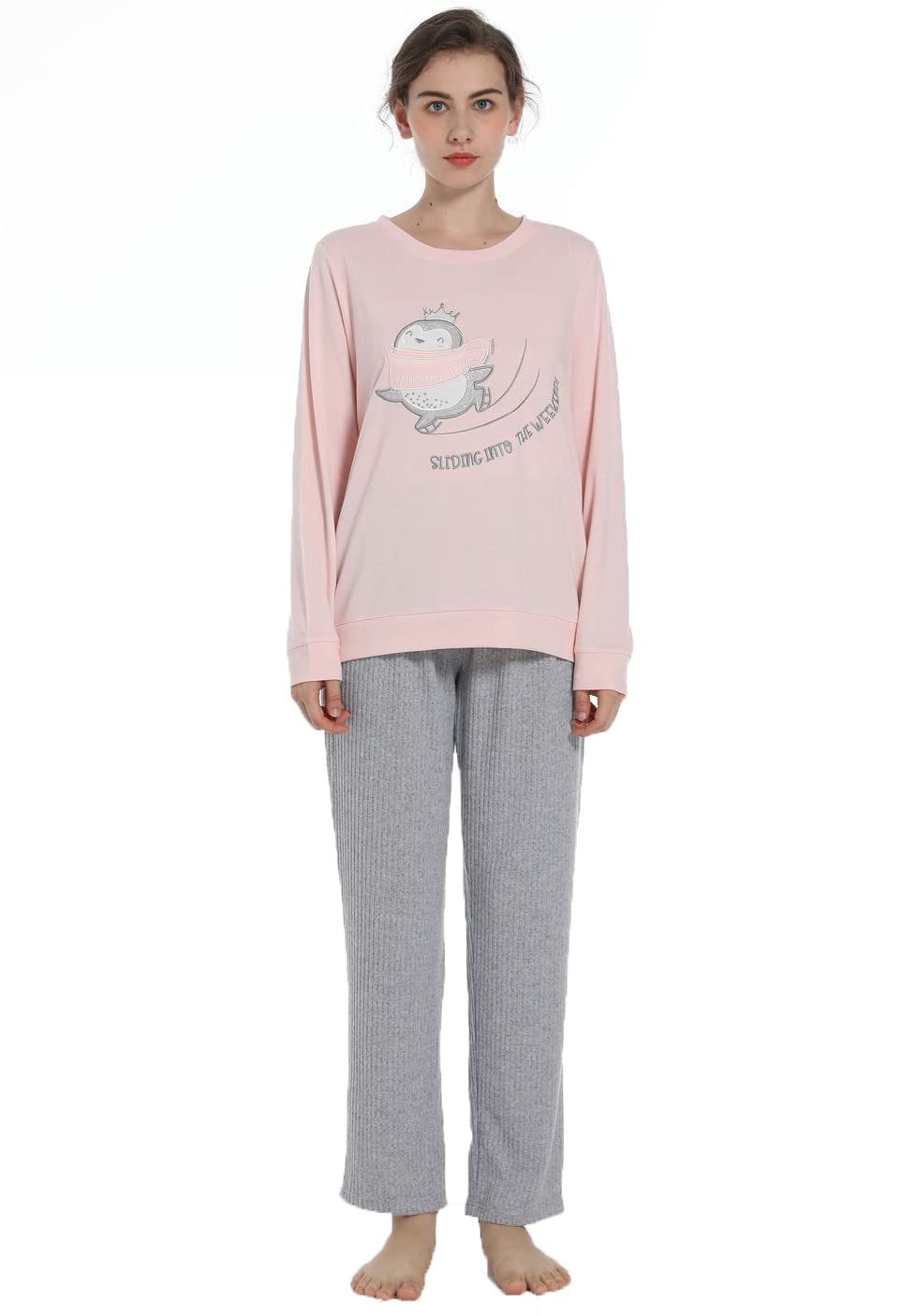 Women's Soft & Comfy Long Sleeve Pajama Set - 2-Piece Sleepwear with Top & Pants - Cozy Nightwear for Sleeping, Lounging & Relaxing at Home