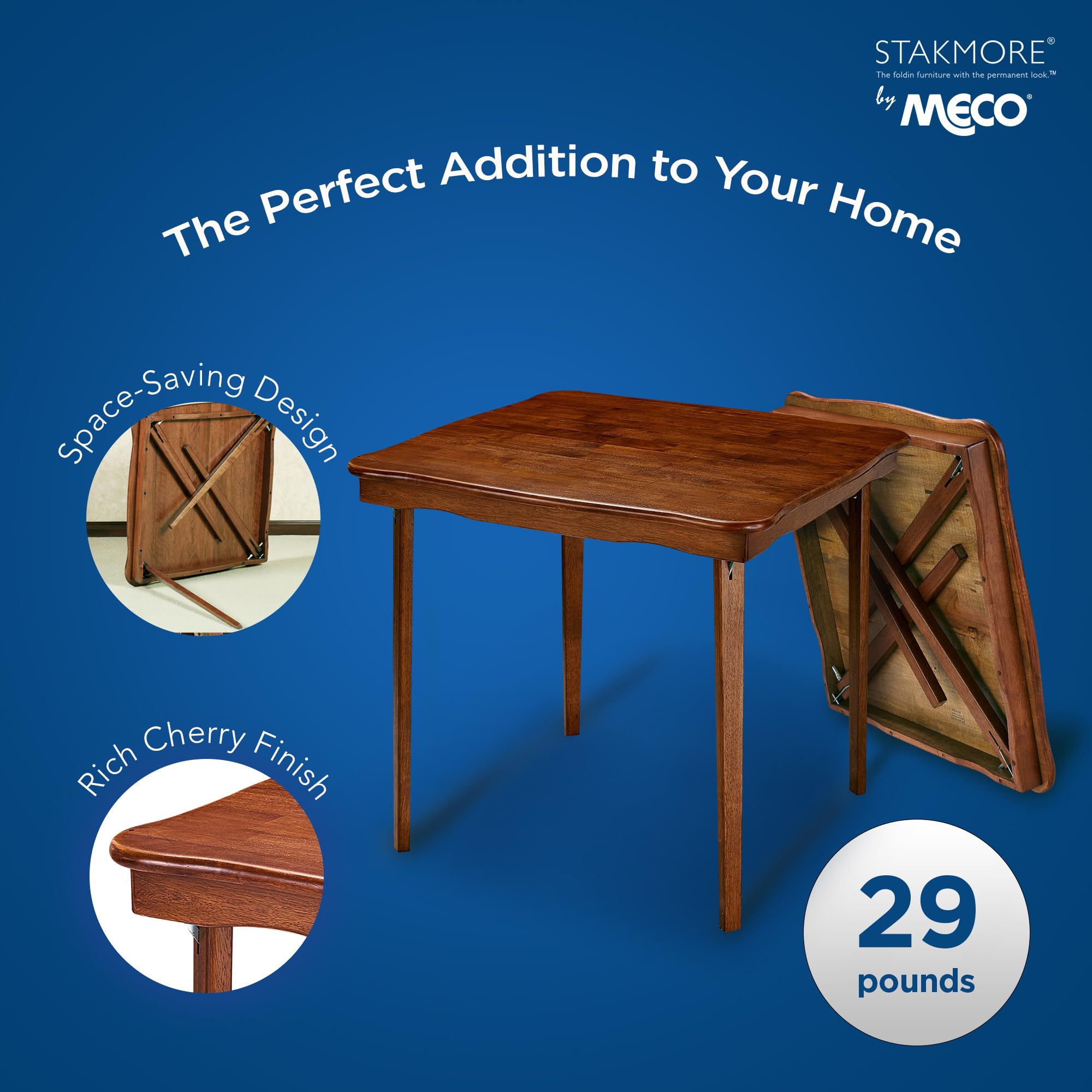 Meco Stakmore Solid Wood Folding Card Table - Compact, Durable Cherry Finish with Scalloped Edge - Perfect for Game Nights, Parties & Home Decor