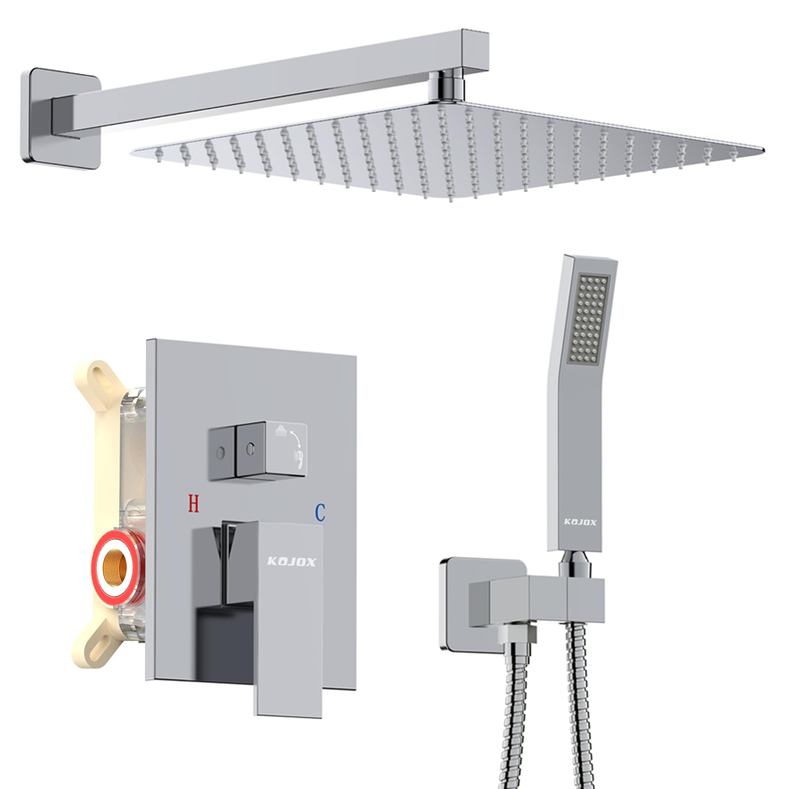 **High Pressure 10 Inch Rainfall Shower System with Handheld Shower Head & Wall Mounted Chrome Faucet Trim - Perfect for Spa-Like Bathroom Upgrades (Valve Included)**