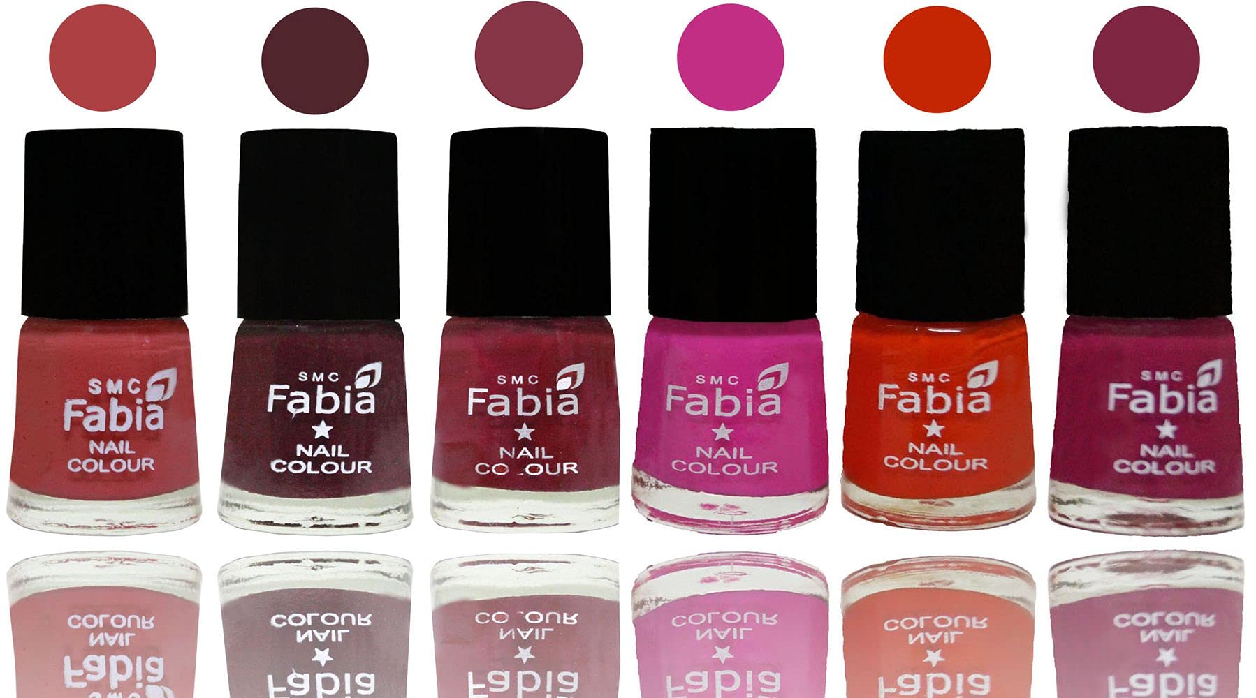 SMC Fabia Shine Bright Glossy Nail Polish Set - 6 Vibrant Colors, Long Lasting & Chip Resistant Nail Paint Kit (03095) - Perfect for Manicures, Pedicures, Parties & Special Occasions