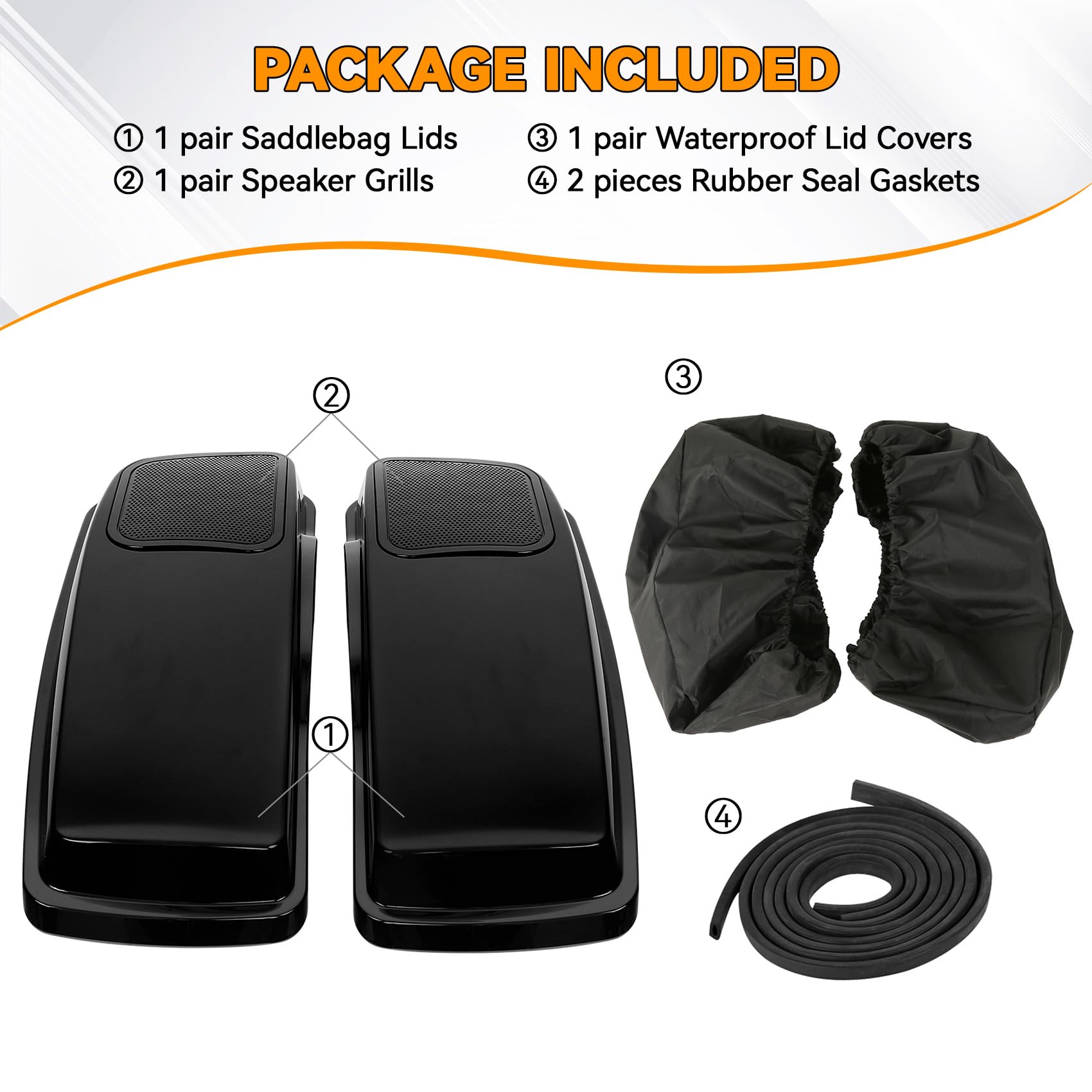 XFMT 6X9 Cutout Grills Saddlebag Speaker Lids for Harley Touring Road King Street Electra Glide 2014-2024 (Vivid Black) - Premium Motorcycle Audio Upgrade for Enhanced Riding Experience