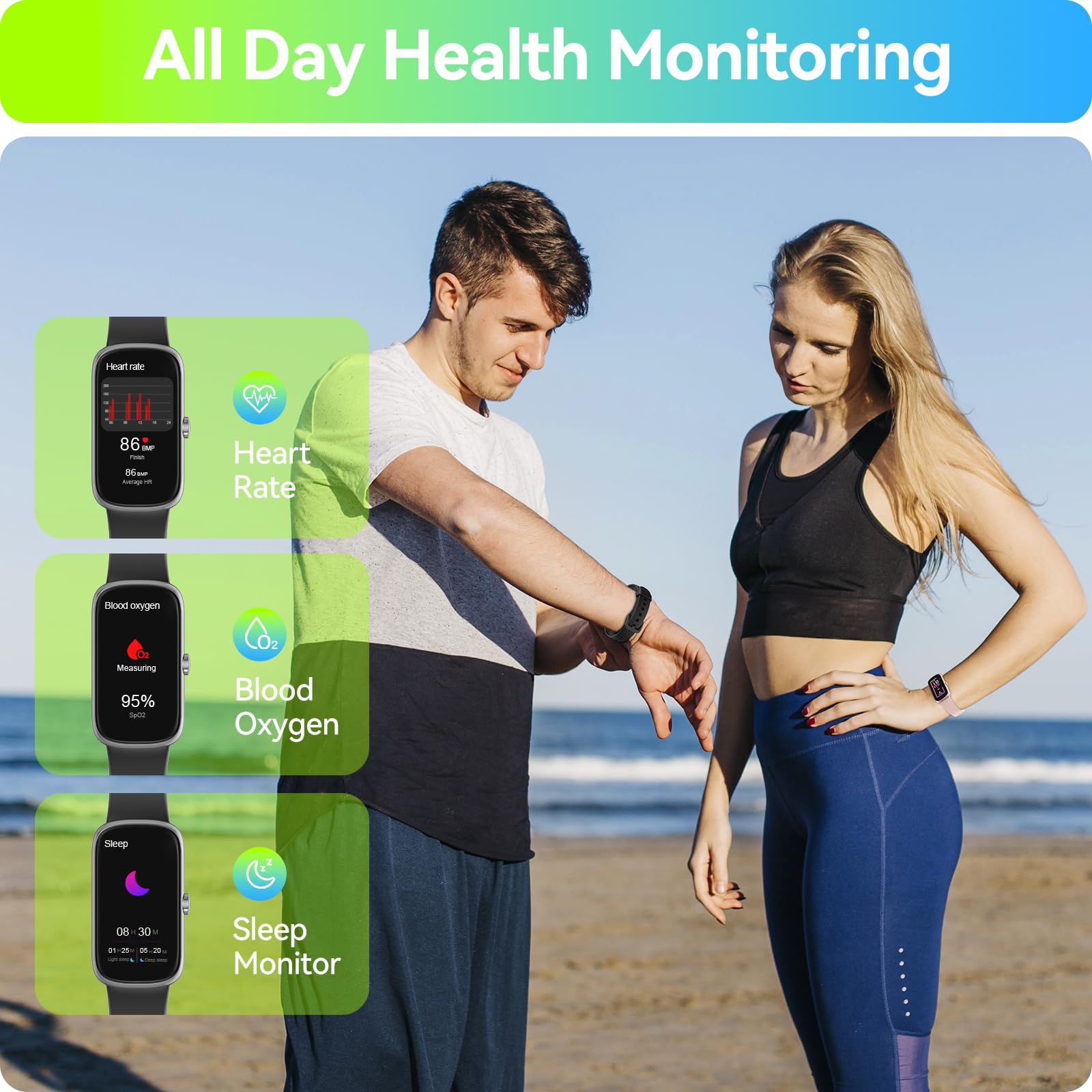 Smart Fitness Tracker with Heart Rate, Blood Oxygen & Sleep Monitor - IP68 Waterproof Activity Tracker, Pedometer & Step Counter for Women & Men (5.5