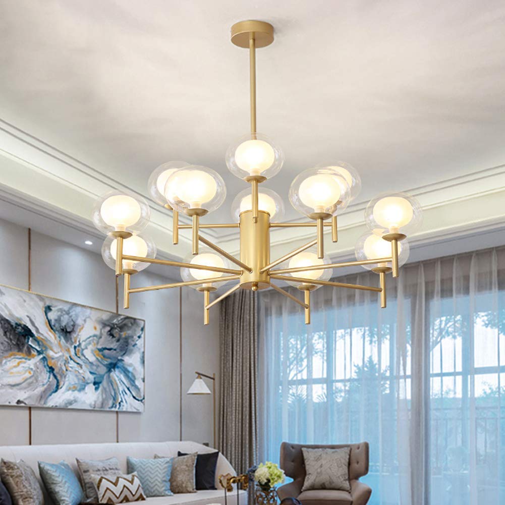 Modern Sputnik Chandelier - 9-Light Mid Century Pendant Lighting Fixture with Adjustable Arms, Golden Finish - Perfect for Dining Room, Living Room, Entryway & Bedroom Lighting