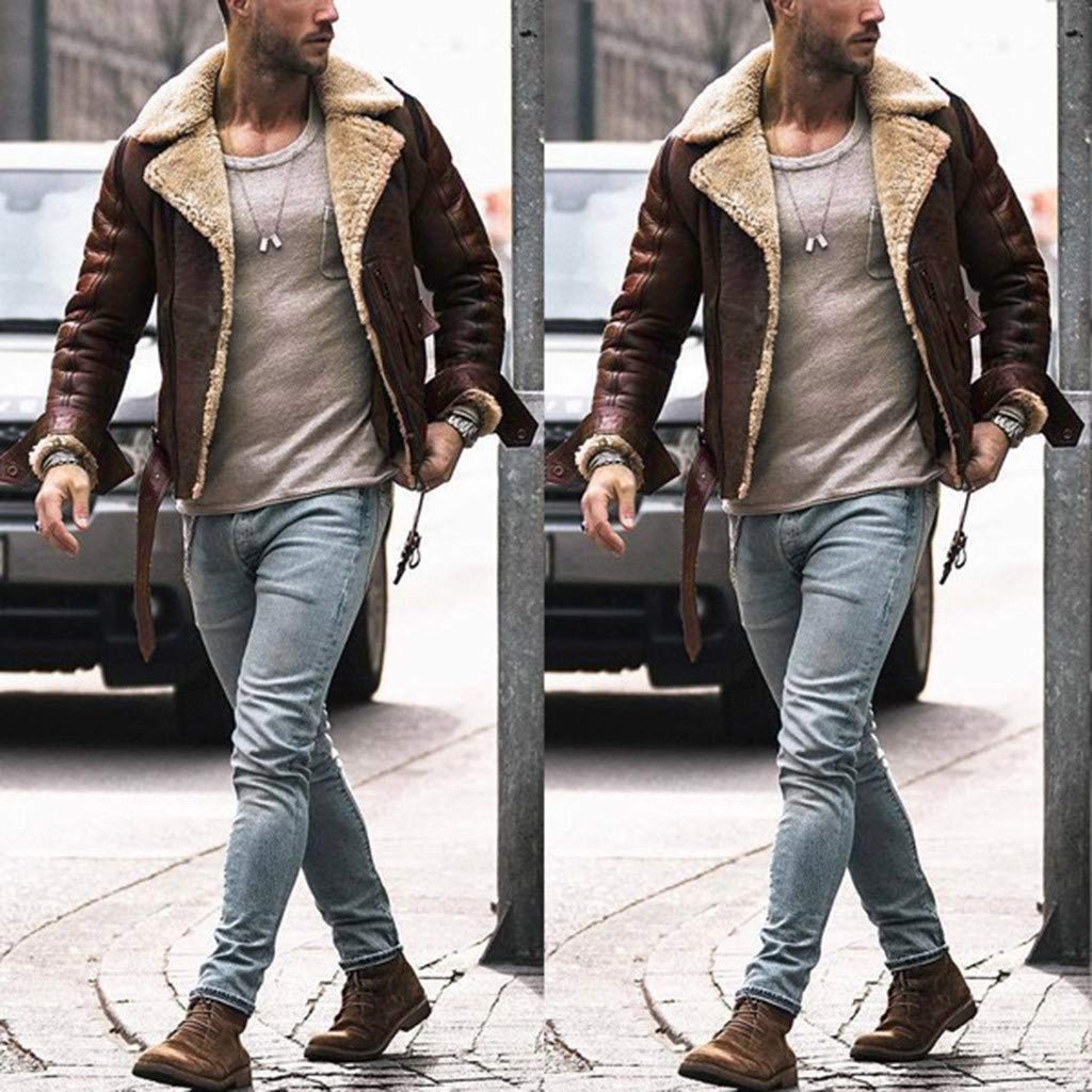 Men's Biker Leather Jacket - Winter Motorcycle Coat for Riding