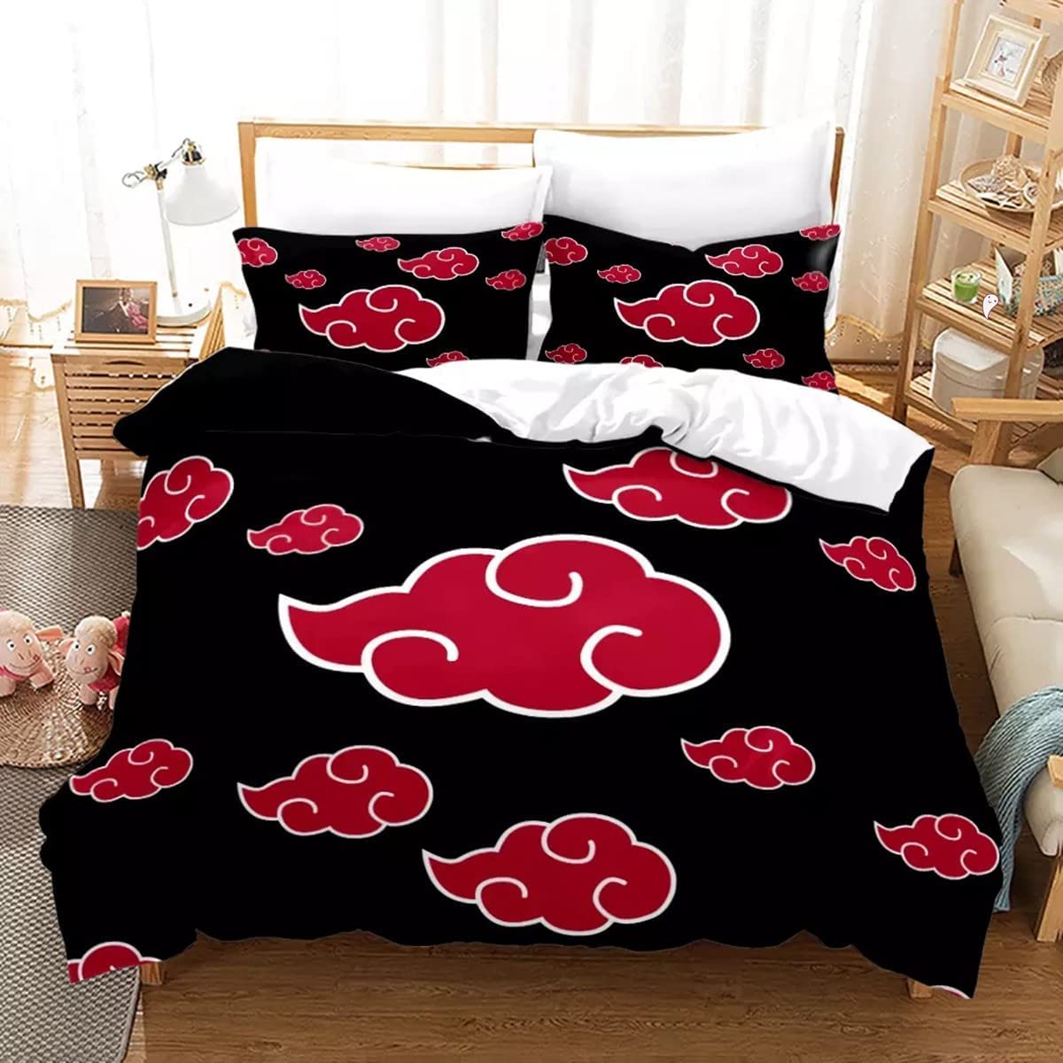 Akatsuki Anime Bedding Set - 3D Cartoon Duvet Cover & Pillowcases, Soft Microfiber Comforter Set for Boys, Girls, Kids & Teens - Twin/King Size (1 Duvet Cover + 2 Pillowcases) - Perfect for Cosplay, Anime Themed Bedrooms & Gift Giving