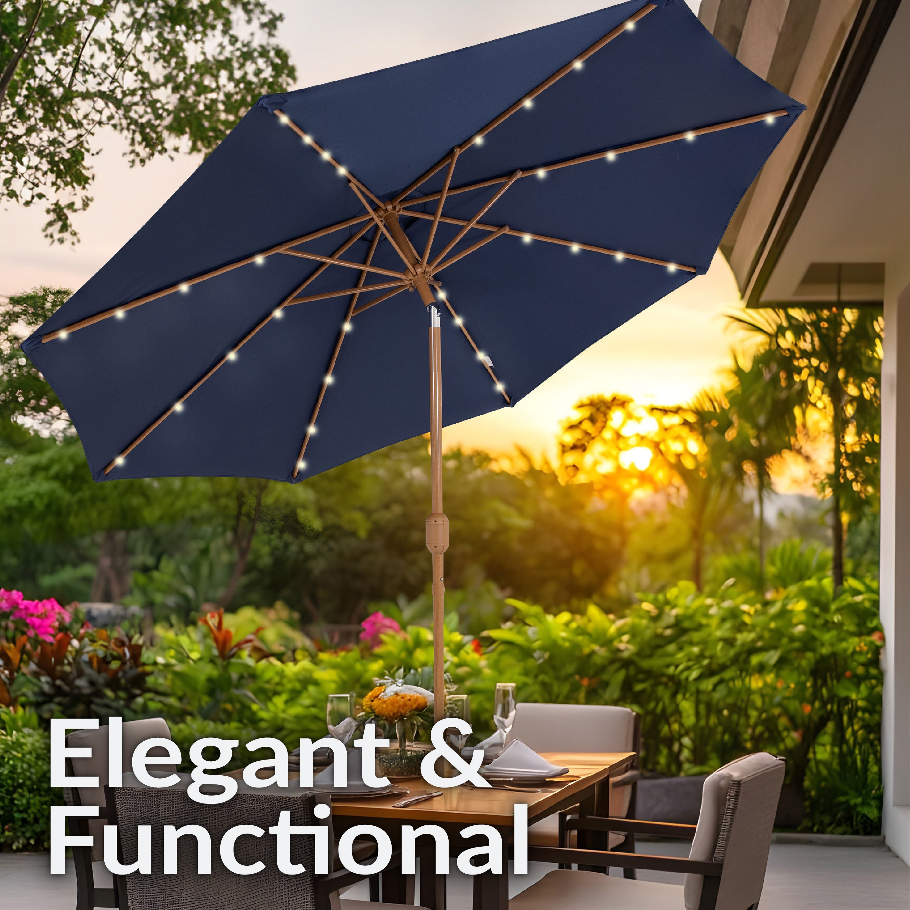 Sunnydaze 8.5 ft Outdoor Patio Umbrella with Realistic Woodgrain Finish - Perfect for Backyard, Poolside, and Garden Shade