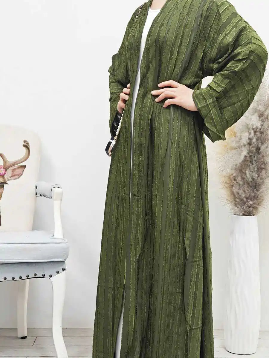 Elegant Cardigan Open Abaya Dress with Hijab Scarf & Pockets - Modest Muslim Fashion for Daily Wear & Special Occasions