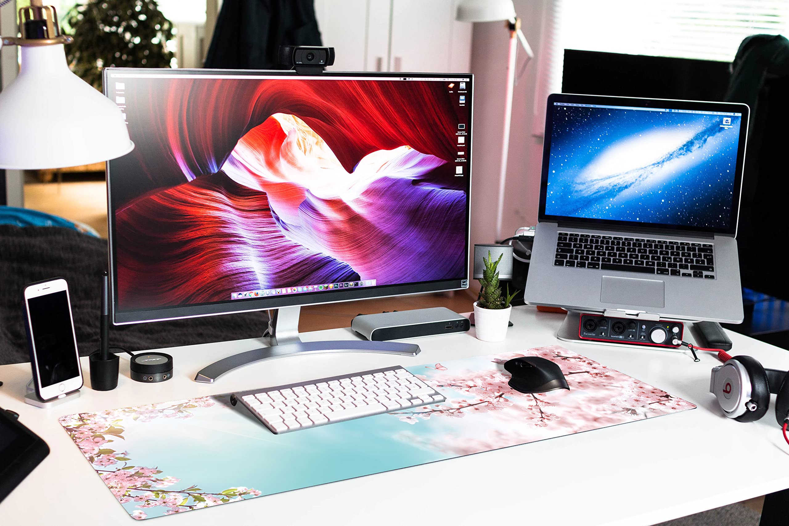 XXL Extended Gaming Mouse Pad - Dreamy Romantic Pink Sakura Butterflies Design, Non-Slip Rubber Base & Stitched Edges (35.4 x 15.7 Inch) - Perfect for Office, Gaming & Home Decor for Women, Girls & Men