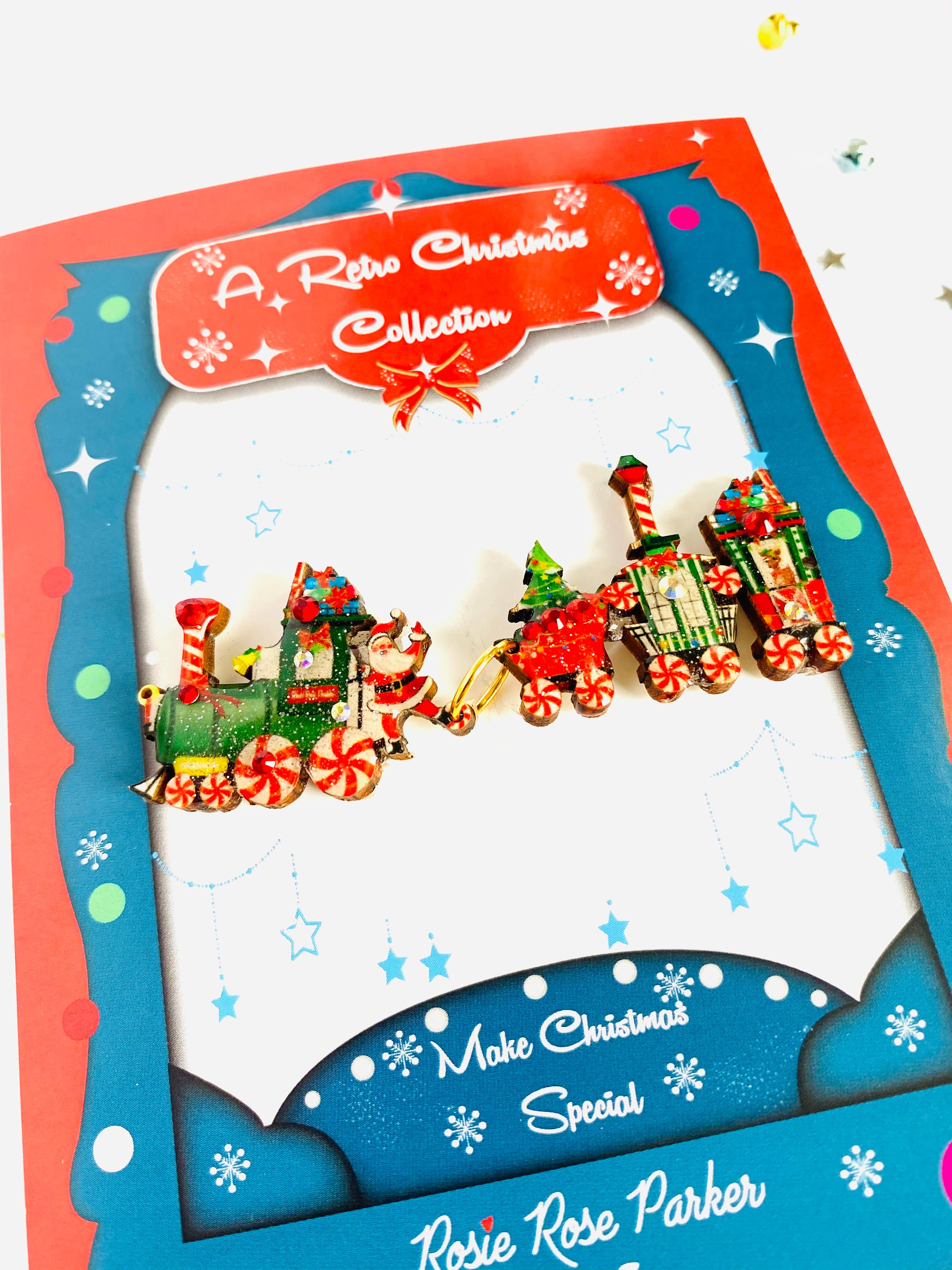 Vintage Christmas Train Brooch by Rosie Rose Parker - Elegant Holiday Jewelry for Women, Perfect for Christmas Parties & Festive Outfits