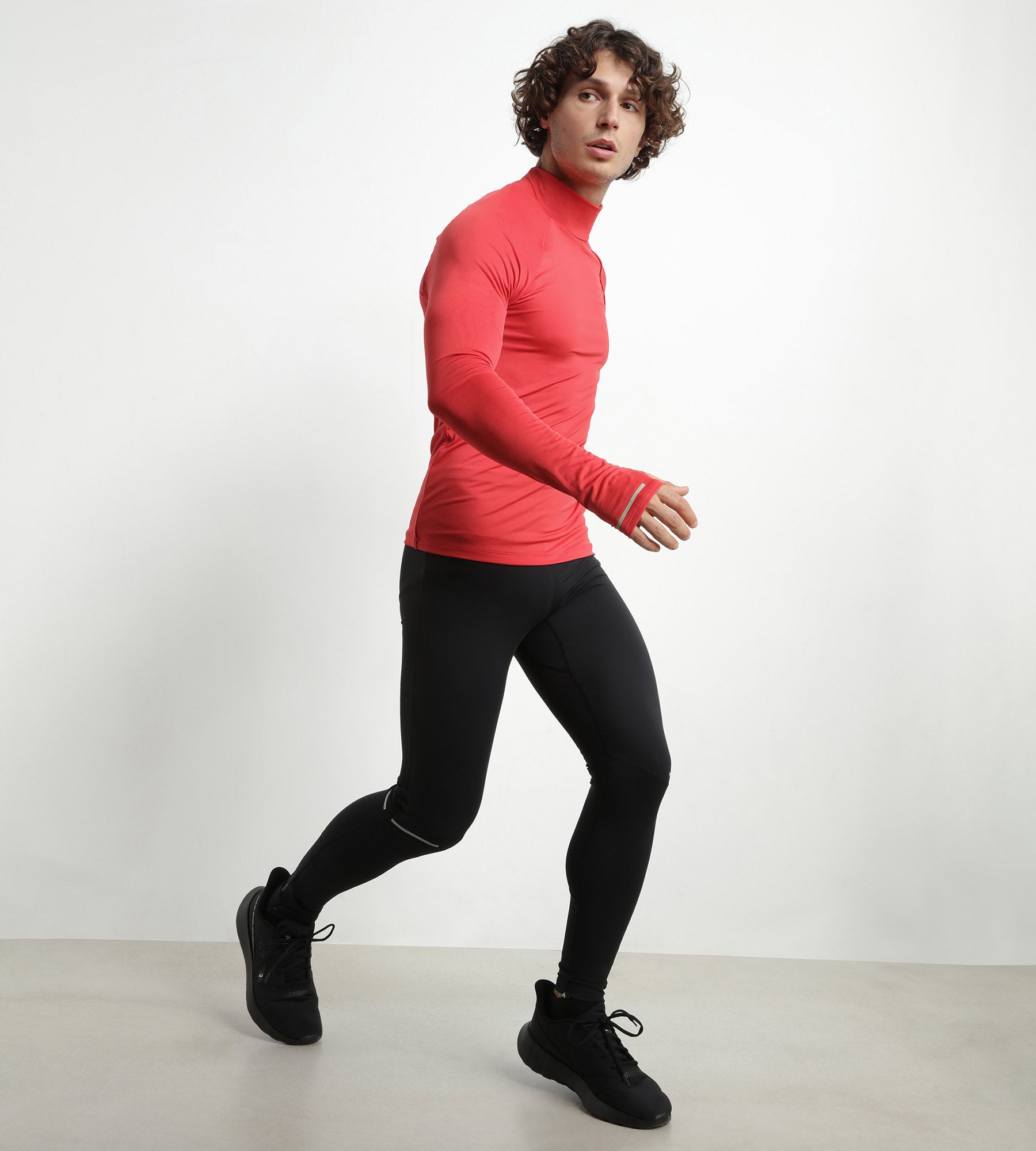 Men's High Neck Sports Top - Breathable Microfiber Red Workout Shirt for Running, Gym & Active Lifestyle | DIM MOVE