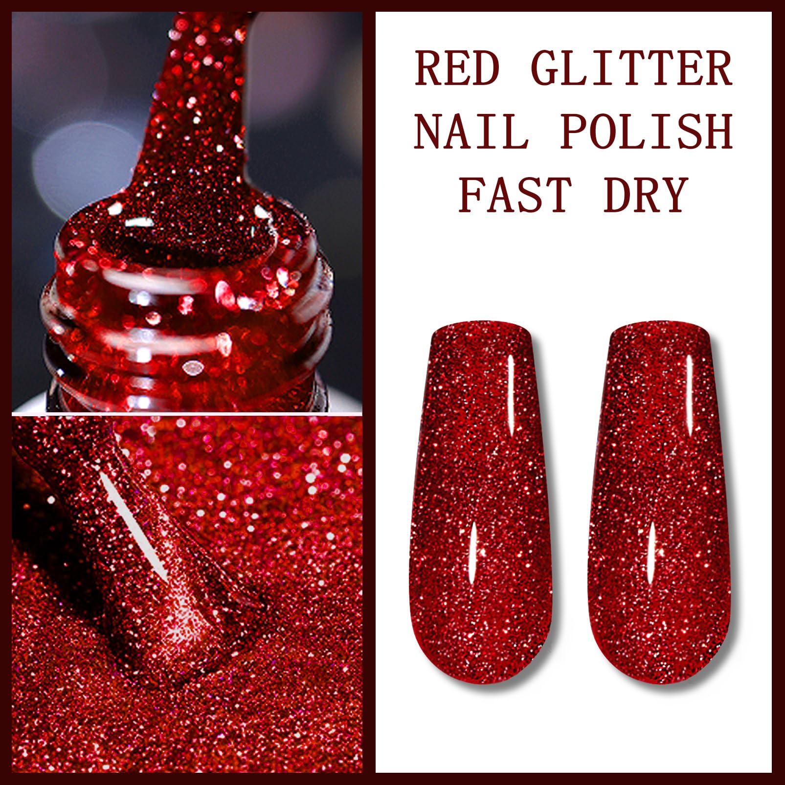 Sparkling Red Glitter Nail Polish - Quick Dry, Long Lasting Gel Nail Polish for Women & Girls - Shimmery Diamond Nail Polish for Parties, Date Nights & Special Occasions