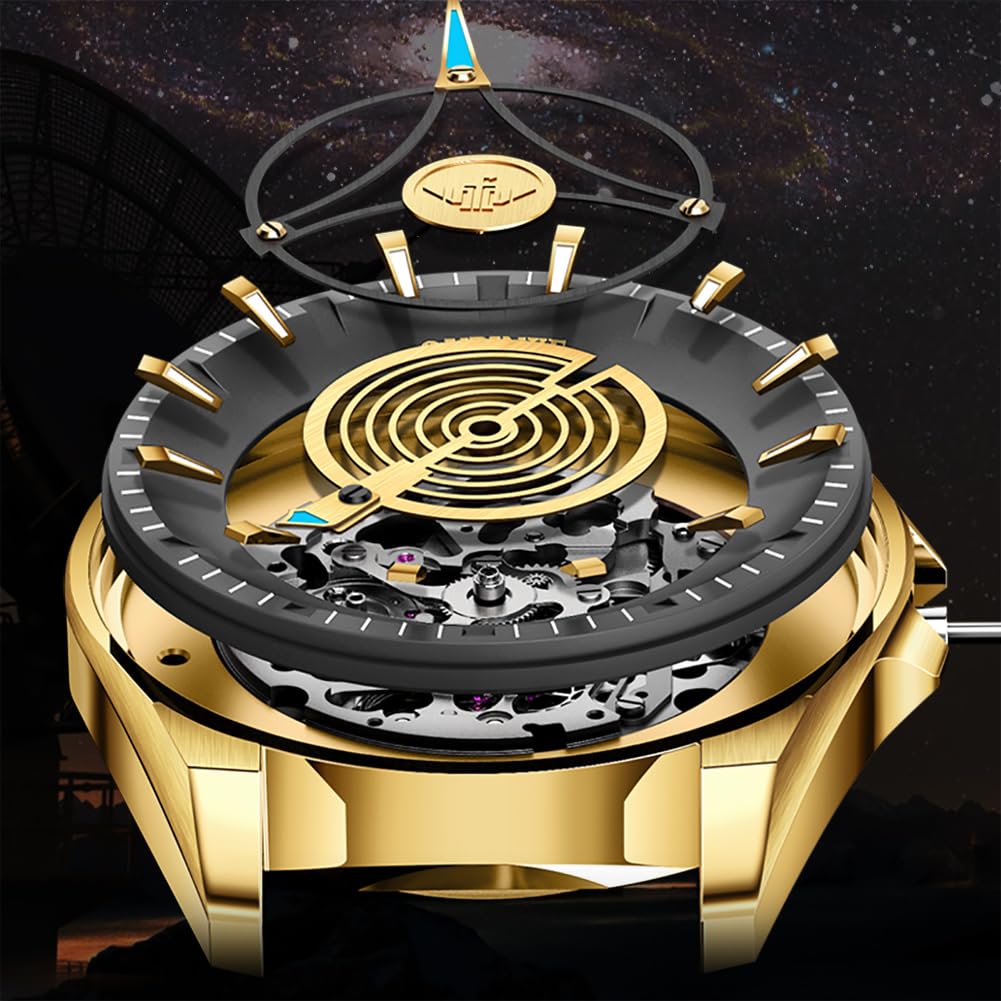 Premium OUINKEE Men's Skeleton Automatic Mechanical Watch - Self-Winding Luxury Dress Watch with Black Tungsten Case, Sapphire Crystal, Luminous Hands & Waterproof Design | Perfect for Business, Formal Events & Everyday Elegance