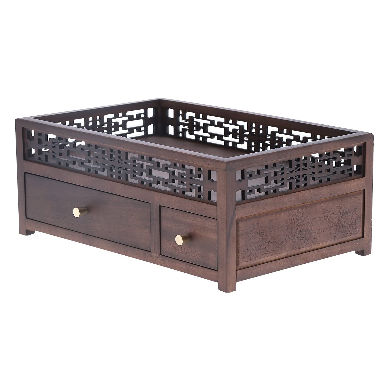 Evonecy Wooden Storage Box - Antique Keepsake Box for Jewelry, Tea Set, Cosmetics & Letters | Lightweight & Portable | Walnut Finish with Blue Fence Design | Perfect for Home Decor, Gift Giving & Organizing Small Items