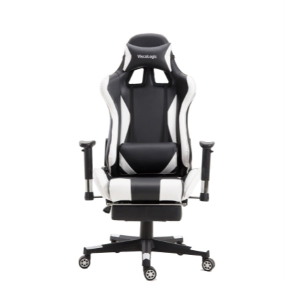 FOOTREST SERIES 9026 Ergonomic Gaming Chair with Adjustable Height - Black & White for PC, Office, and Home Gaming Setup