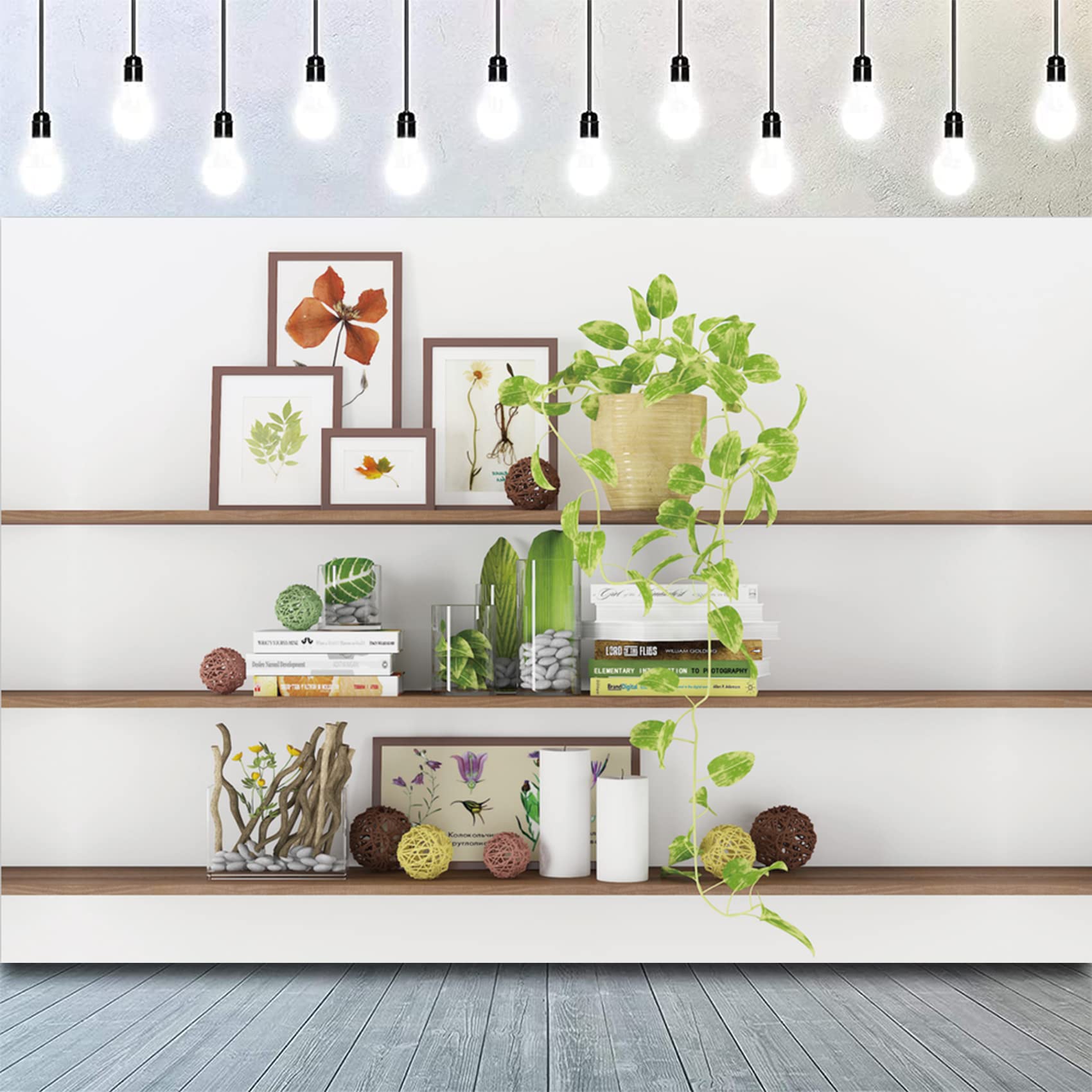 CSFOTO 8x6ft Green Plant Bookcase Backdrop - Modern Office Decor for Video Conferences, Zoom Meetings & Home Studios - Perfect for Virtual Backgrounds, Professional Streaming & Content Creation