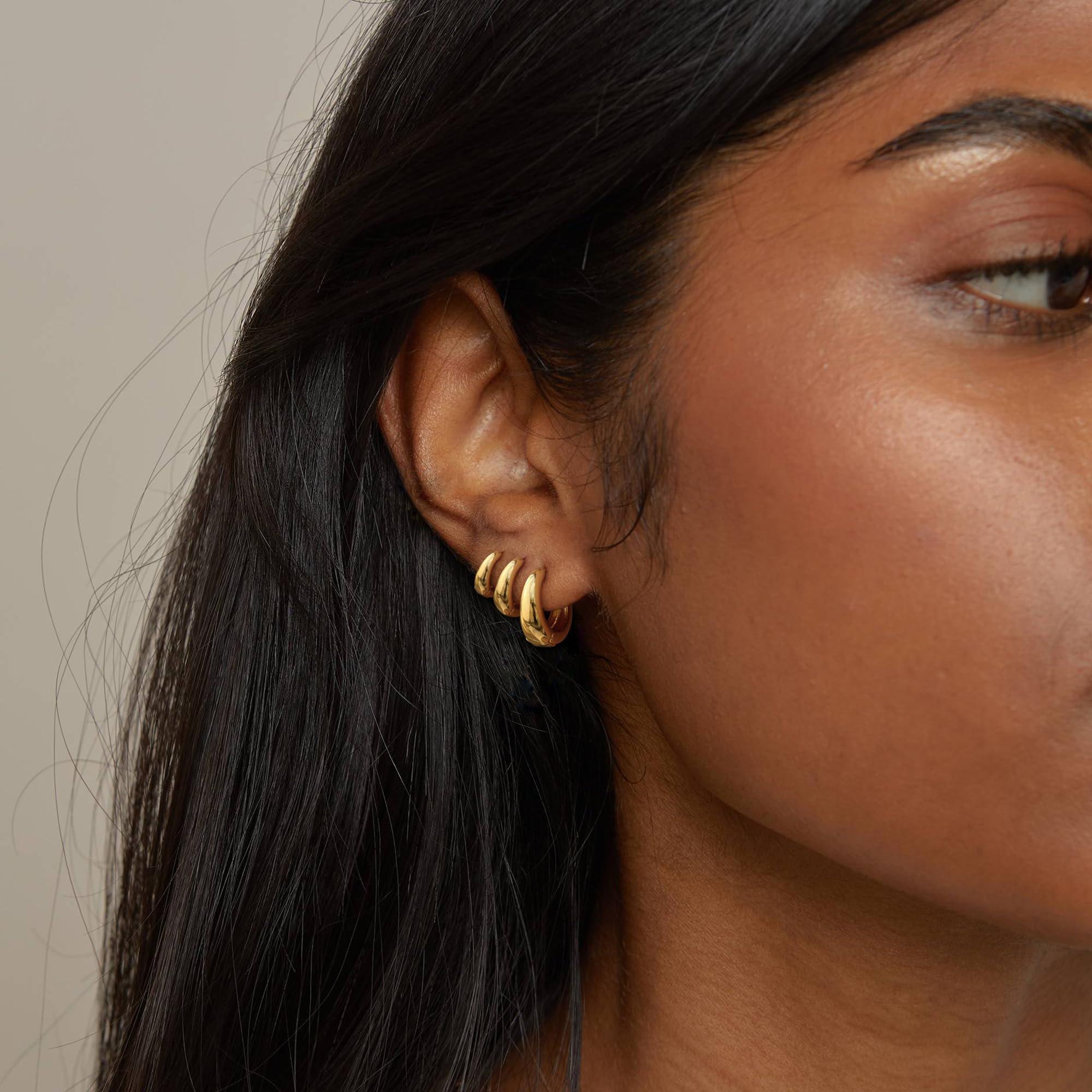 3 Pairs 14K Gold Hoop Earrings for Women - Dainty Small Huggie Hoops with CZ Stones, Trendy Minimalist Jewelry Set, Perfect Gift for Birthday, Anniversary & Everyday Wear