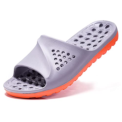 TOMYEUS Shark Slippers for Men & Women - Breathable Summer House Slippers with Massage Nubs, Non-Slip Bathroom Sandals, Beach Water Shoes - Comfortable EVA Unisex Slippers for Home, Pool, and Outdoor Use (Gray Orange, Size XL 43-46)