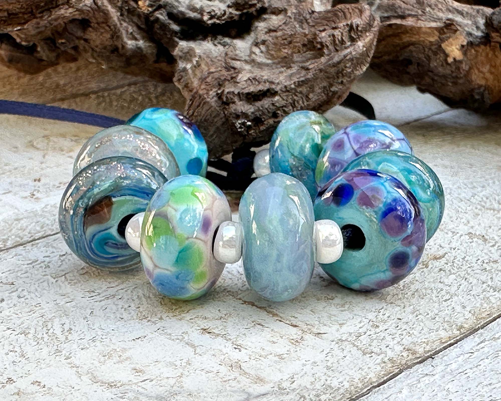 9 Blue Orphan Mix Lampwork Glass Beads Set for Jewelry Making - DIY Bracelet, Necklace & Craft Projects (SRA)