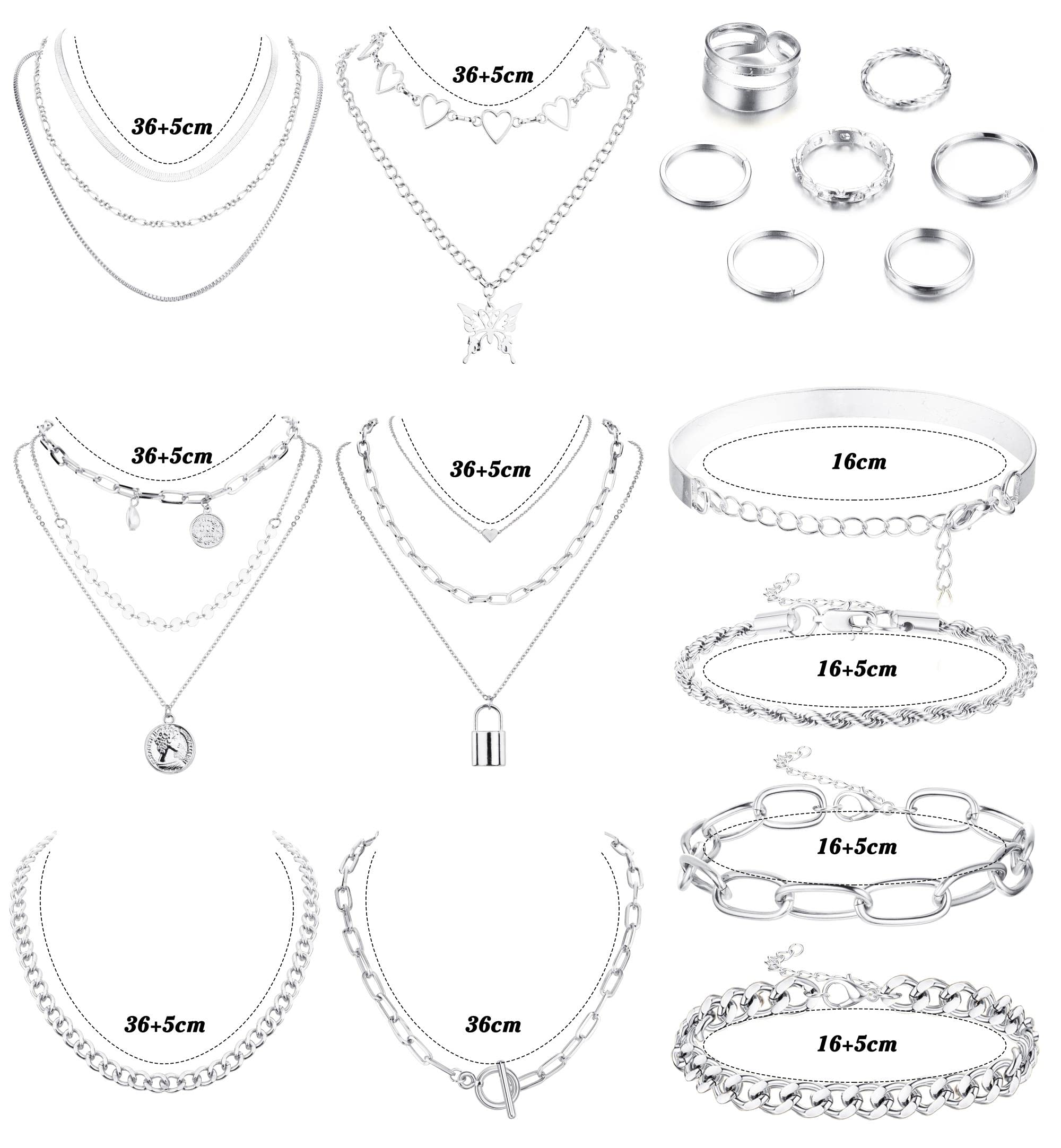Sanfenly Women's Gold Jewelry Set - Layered Necklace, Chunky Bracelet & Knuckle Ring | Elegant Costume Accessories for Parties, Weddings & Daily Wear