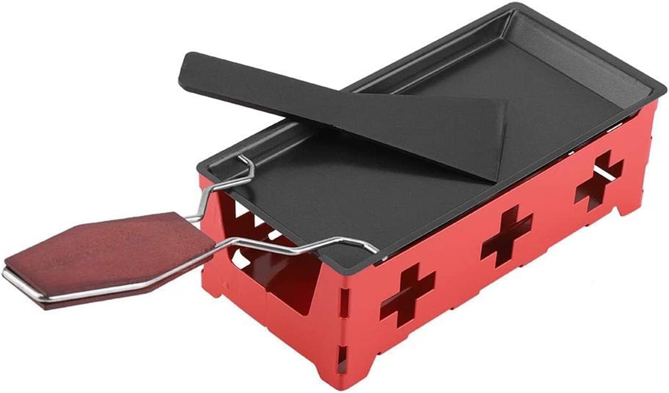 Portable Non-Stick Cheese Raclette Rotating Grill Set with Wooden Handle & Spatula - Perfect for Home Kitchen, Camping & Party Melting Cheese Dishes