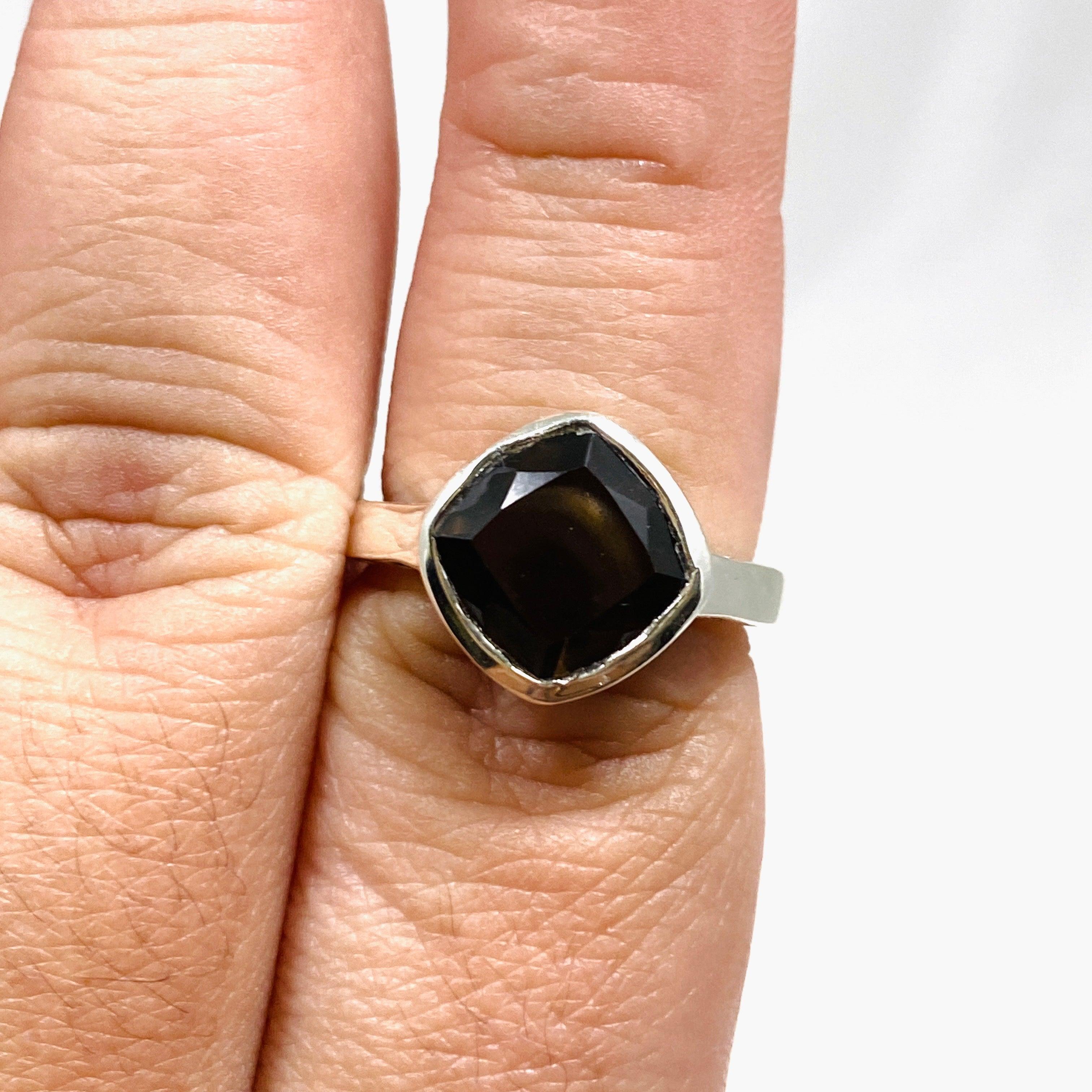 Smokey Quartz Boho Style Square Ring R3911 - Elegant Bohemian Jewelry for Women, Perfect for Casual Wear, Parties & Gifts