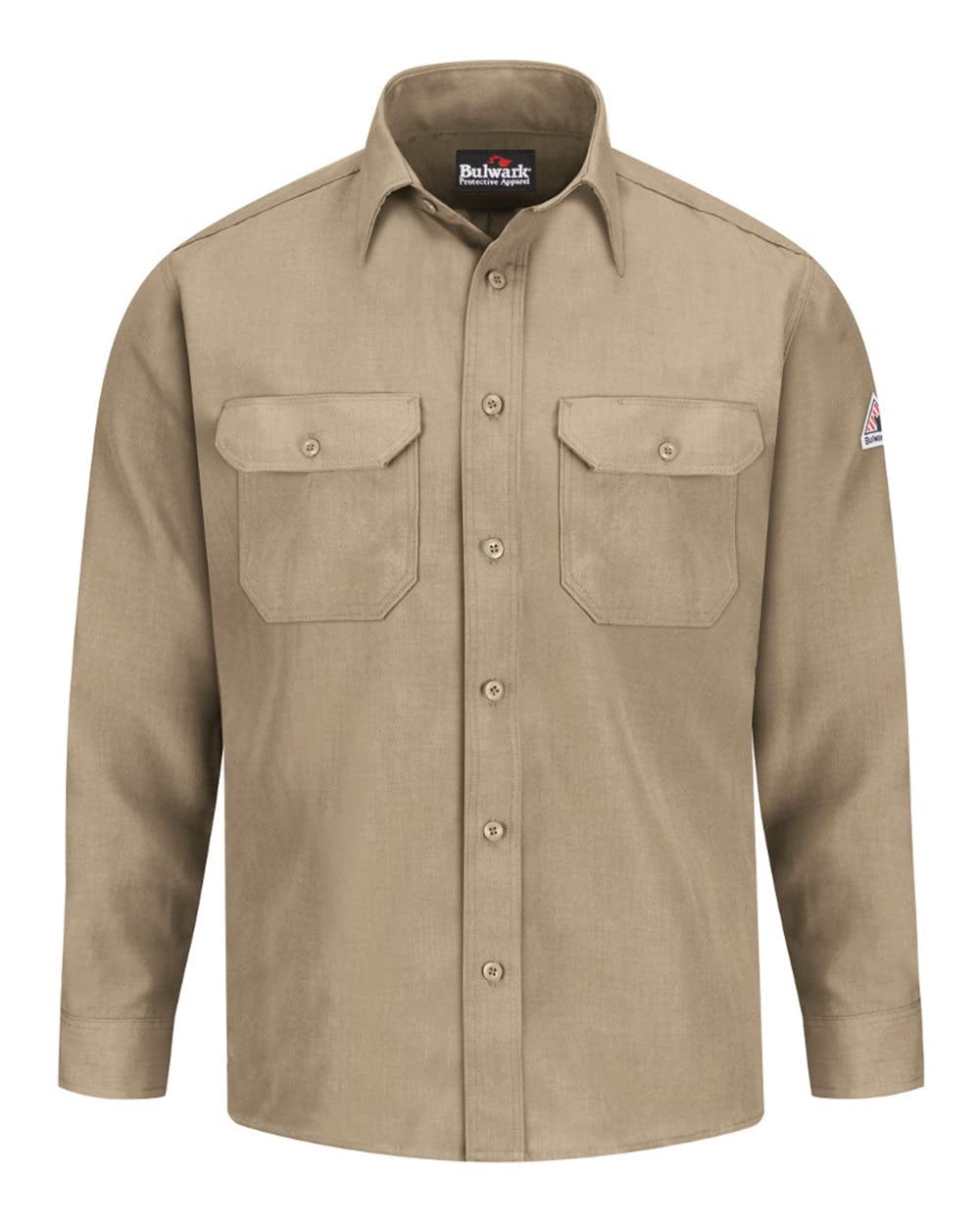 Men's FR Long Sleeve Work Shirt - Flame Resistant Tan Button-Up Shirt Size 2XL for Construction & Outdoor Safety Workwear