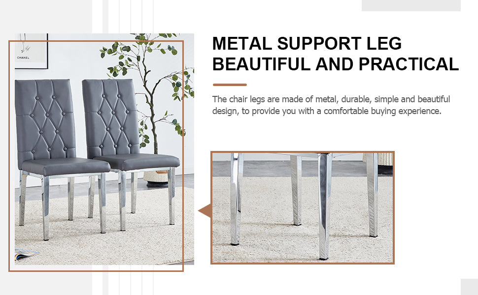 2-Piece Gray Armless Dining Chair Set - Elegant & Mysterious Deep Gray Tone with Vintage Grid & Buckle Back Design - Perfect for Modern Dining Rooms, Kitchens, and Small Spaces
