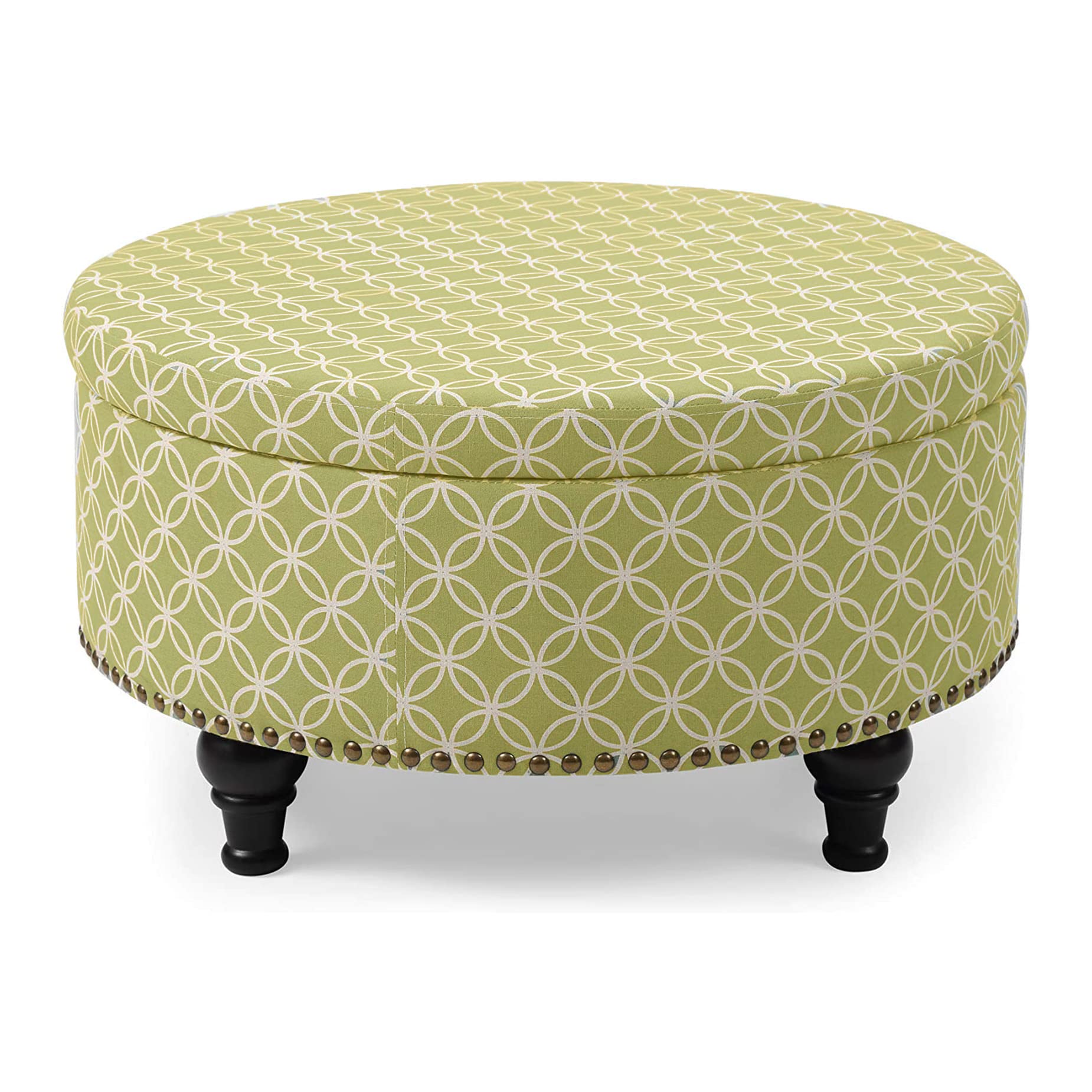 NHI Express Oversized Fabric Round Storage Ottoman with Removable Lid - Multi-Functional Bench, Coffee Table & Wine Bar for Bedroom, Living Room, Home Decor - Green | Perfect for Extra Seating, Storage & Stylish Home Organization