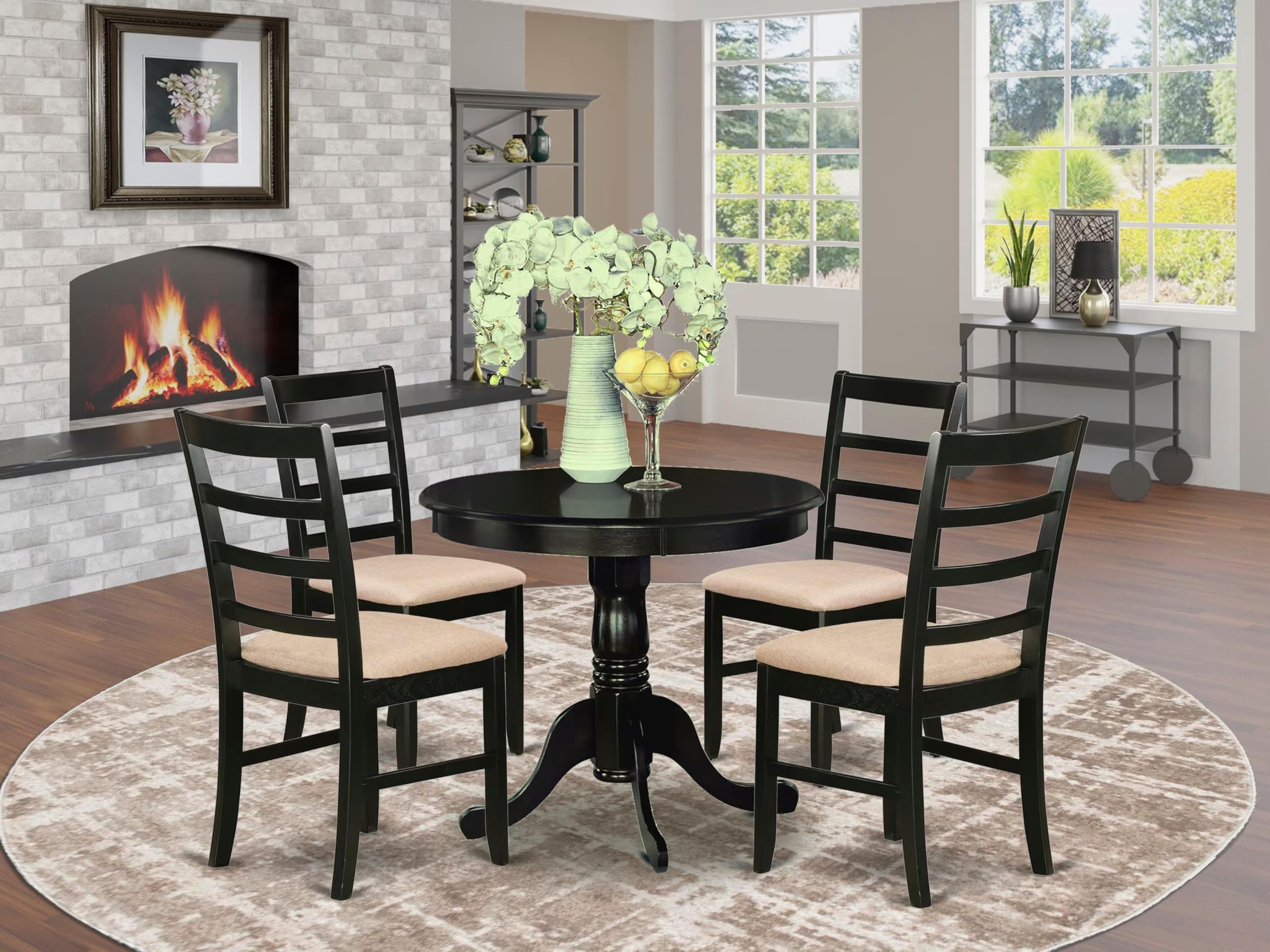 East West Furniture ANPF5-CAP-C 5-Piece Round Dining Table Set with Pedestal Base & 4 Upholstered Chairs, 36x36 Inch, Cappuccino - Perfect for Small Kitchens, Breakfast Nooks & Cozy Dining Spaces