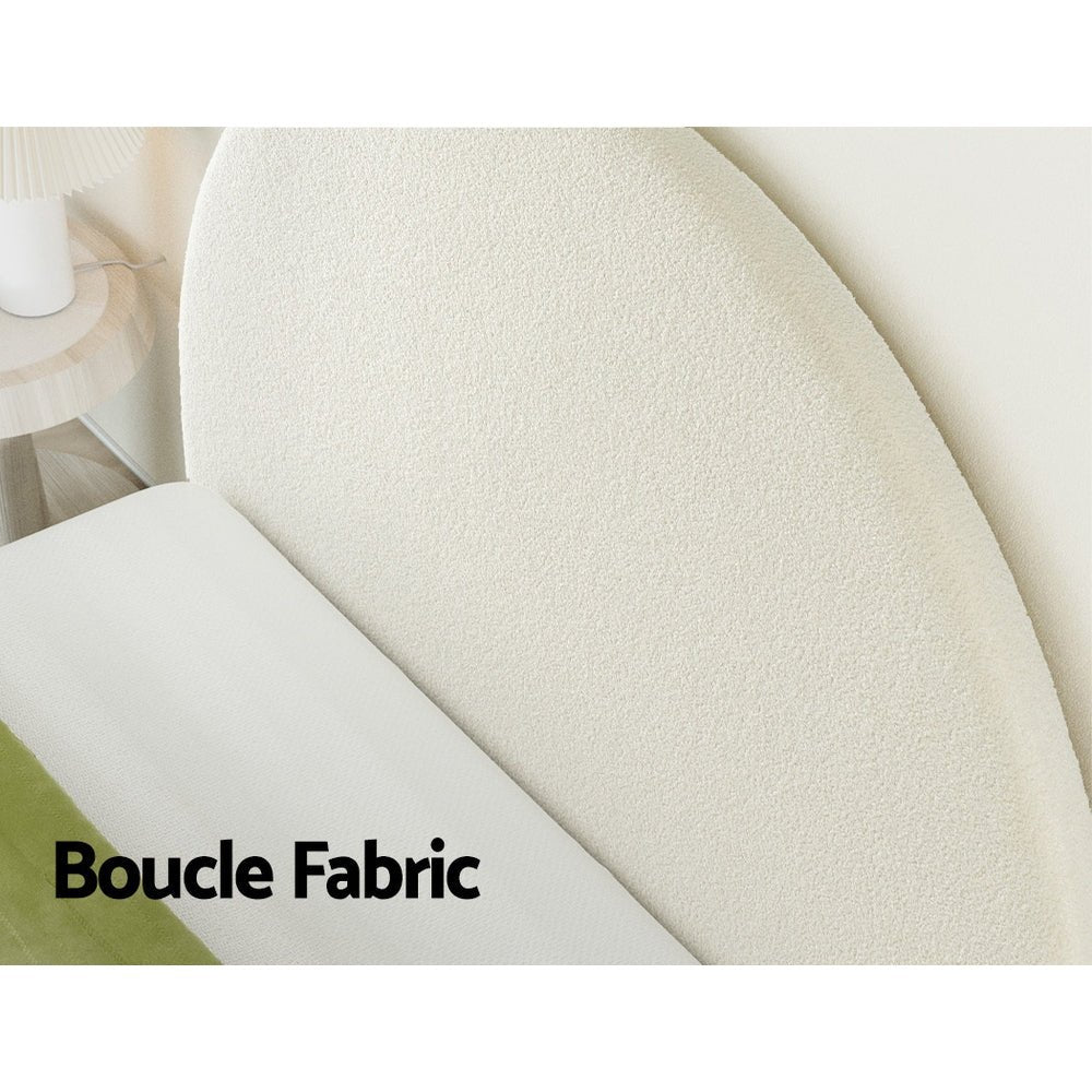 Boucle Fabric Upholstered Arched Double Bed Headboard in White - Elegant Bedroom Decor for Modern and Classic Interiors
